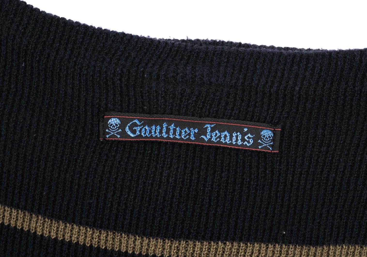 Jean Paul Gaultier Tower Print Striped Knit Sweater in Navy Khaki, Size 48 Size US M / EU 48-50 / 2 - 14 Thumbnail