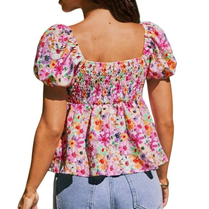 Shein Allover Floral Print Sweetheart Neck Puff Sleeve Blouse, M Size M / US 6-8 / IT 42-44 - 2 Thumbnail