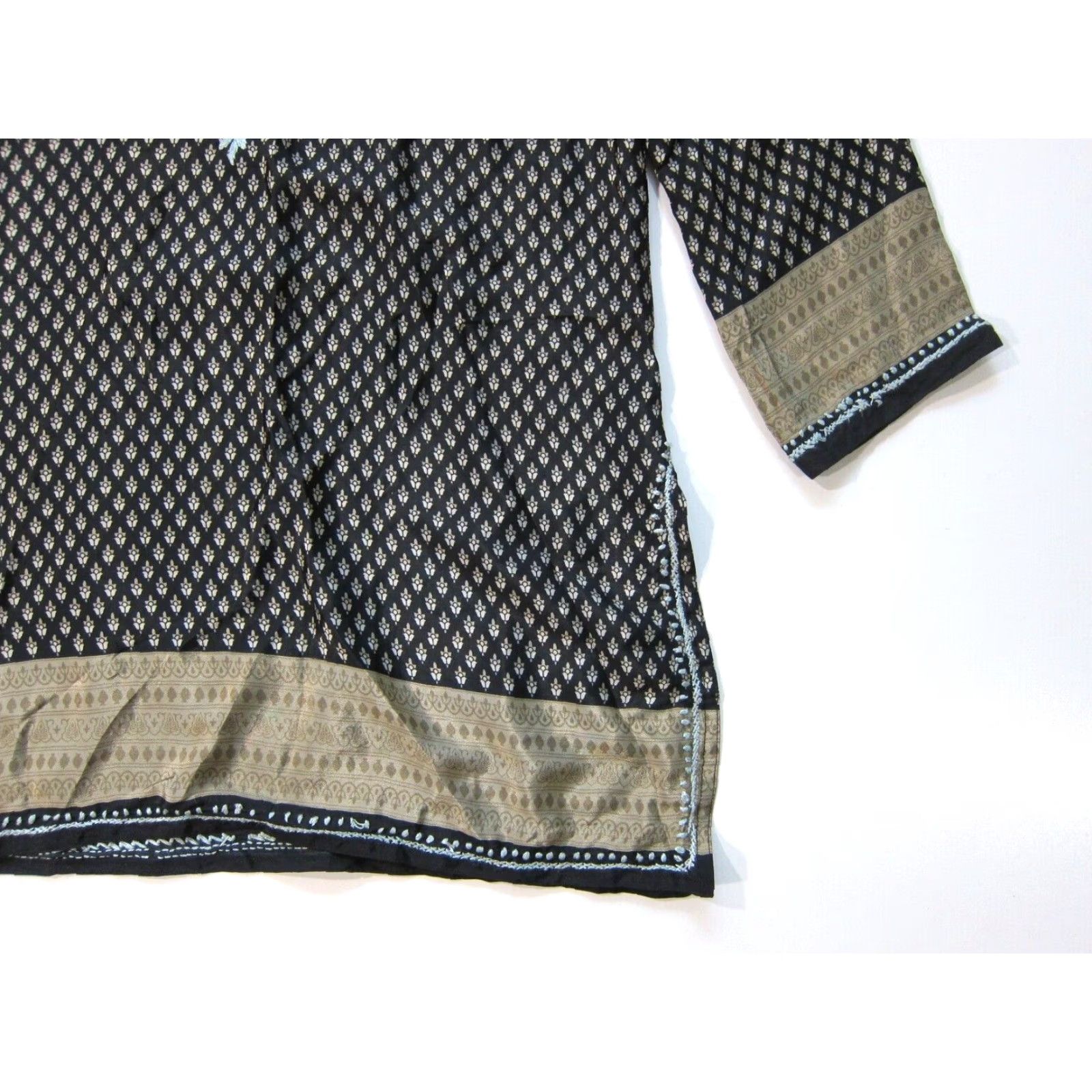 Vintage Sevya Silk Black Blouse S Women's Shirt Blouse Long Sleeve Embroidered Floral Tunic Kurta Black S Womens Size S / US 4 / IT 40 - 8 Thumbnail