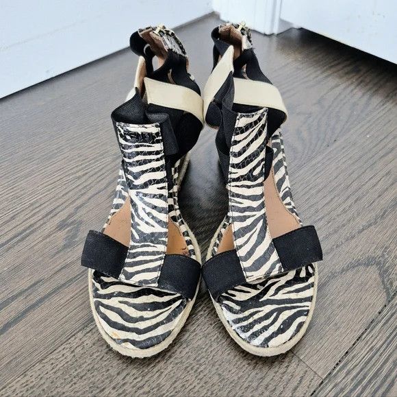 Fendi Carioca Zebra Print Leather Wedge Sandal Size US 6.5 / IT 36.5 - 4 Thumbnail