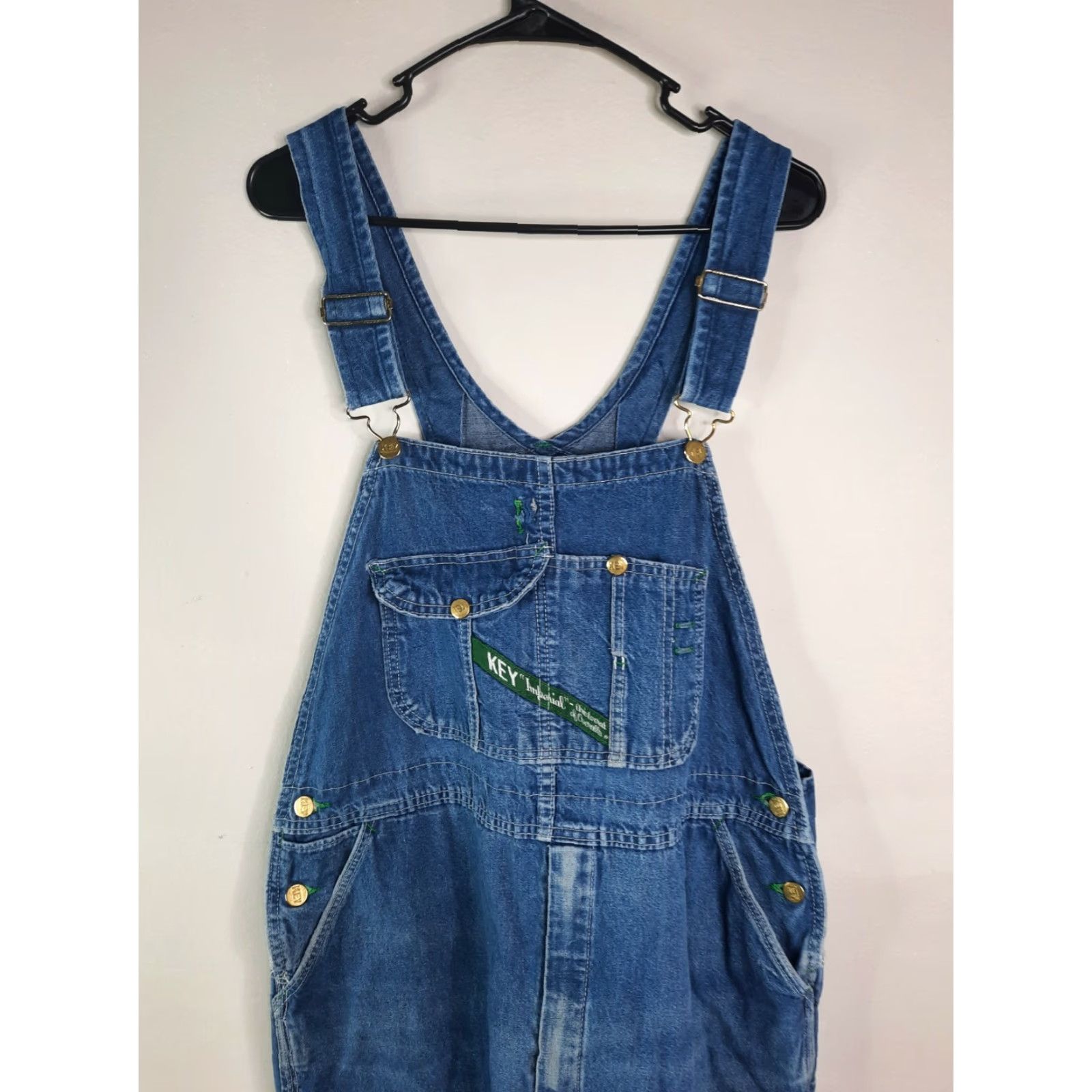 Vintage VINTAGE Key Imperial Overall Coverall Denim Hi-Back Bib Men 40x29 38W X 27L USA Zip Fly Button & Zip Blue Denim Cotton Regular Mens Overalls Size US 38 / EU 54 - 4 Thumbnail