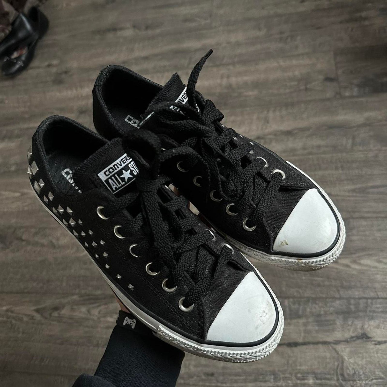 Converse × Vintage Rare Vintage Y2K Black Studded Silver Rockstar Converse Size US 7 / IT 37 - 3 Thumbnail