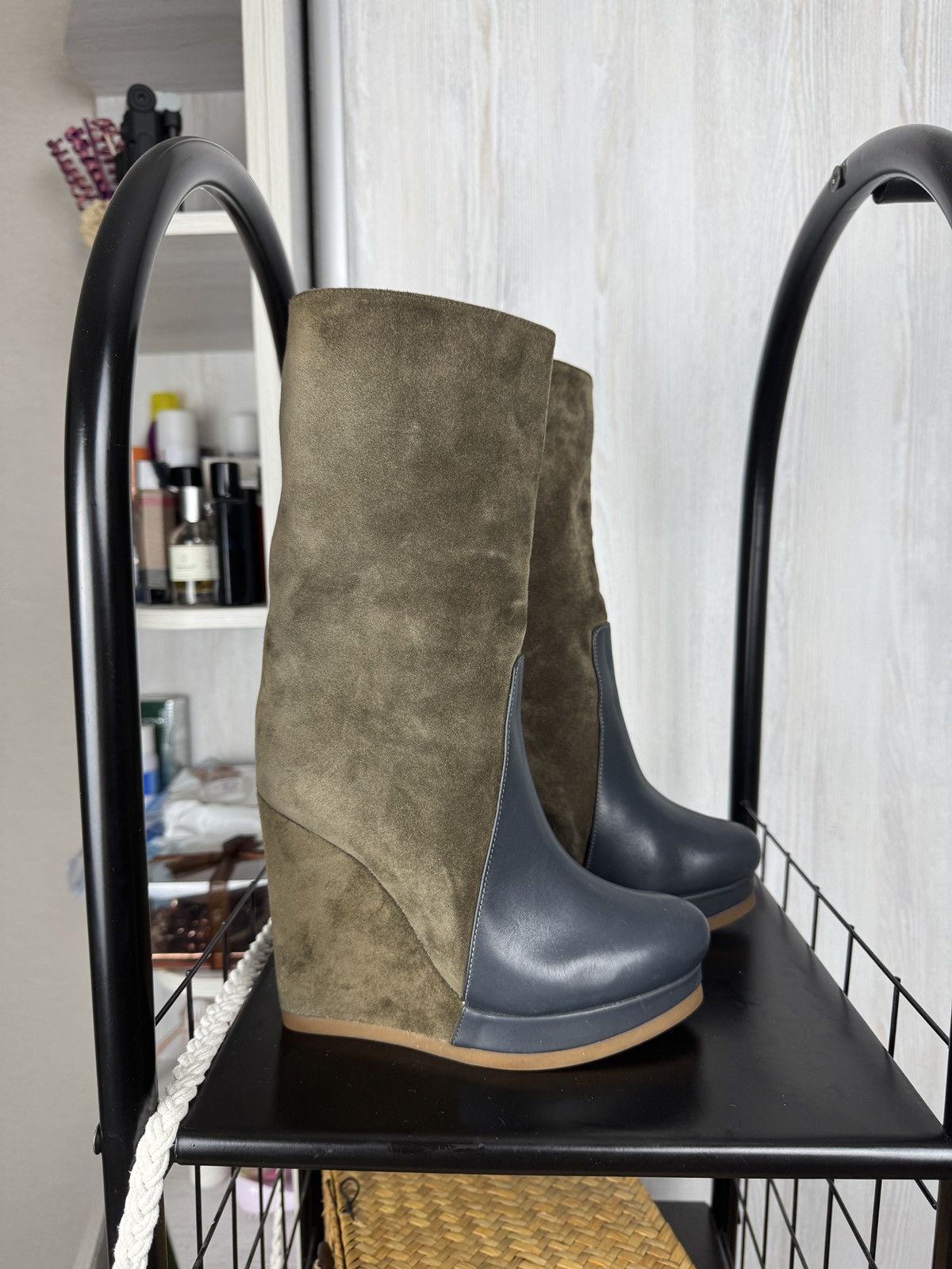 Jil Sander Jill Sander olive green suede and gray leather wedges Size US 6.5 / IT 36.5 - 2 Thumbnail