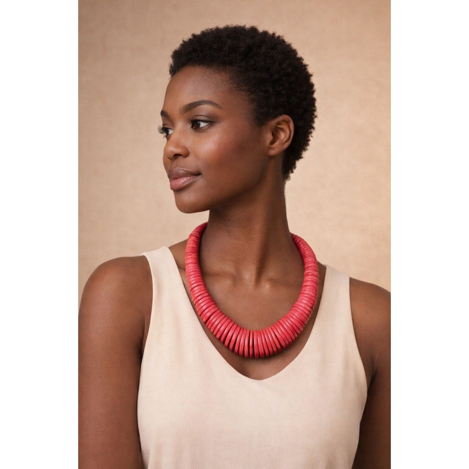 Other Vintage Red Wood Disc Necklace Bold Statement 16 Inch Size ONE SIZE - 7 Thumbnail