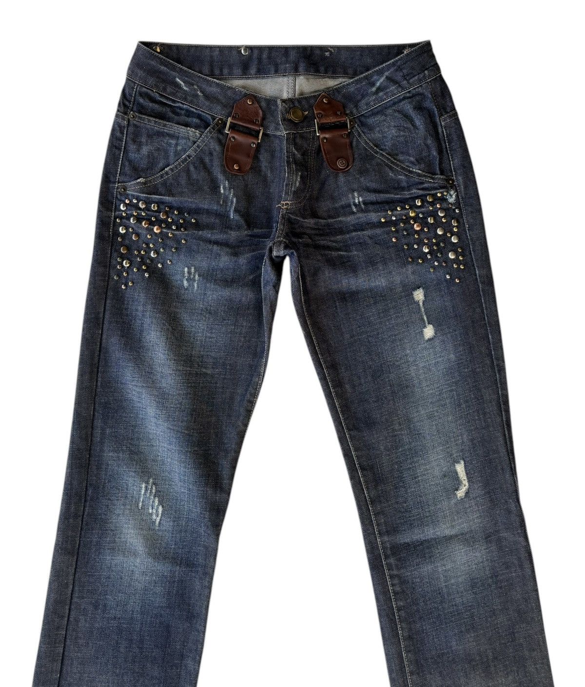 Japanese Brand Anna Biagini Leopard Pocket Studded Distressed Denim Jeans Size 30" / US 8 / IT 44 - 4 Thumbnail
