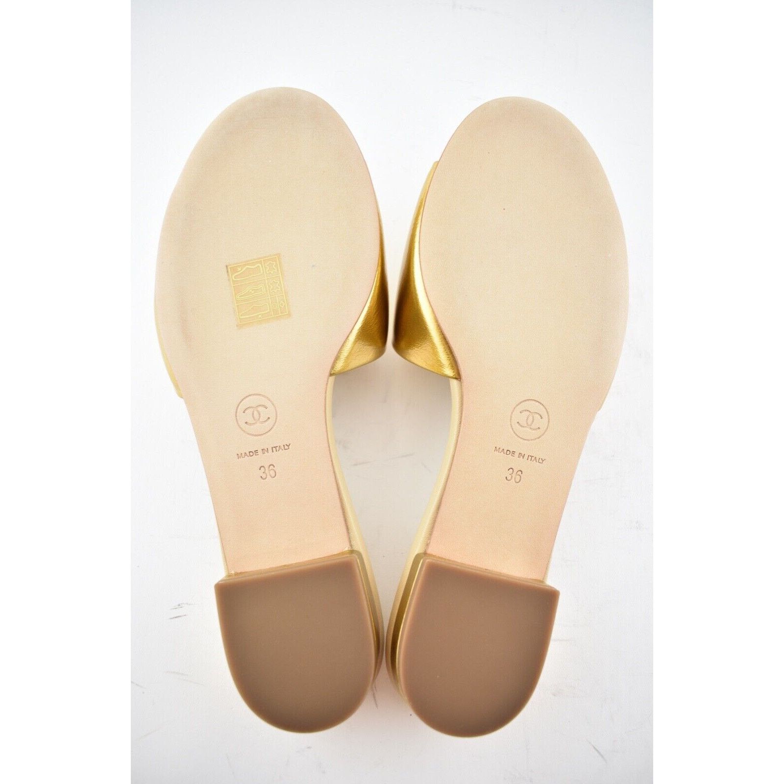 Chanel Chanel 19A Gold Laminated Lambskin CC Red Logo Slide Size US 6 / IT 36 - 12 Thumbnail