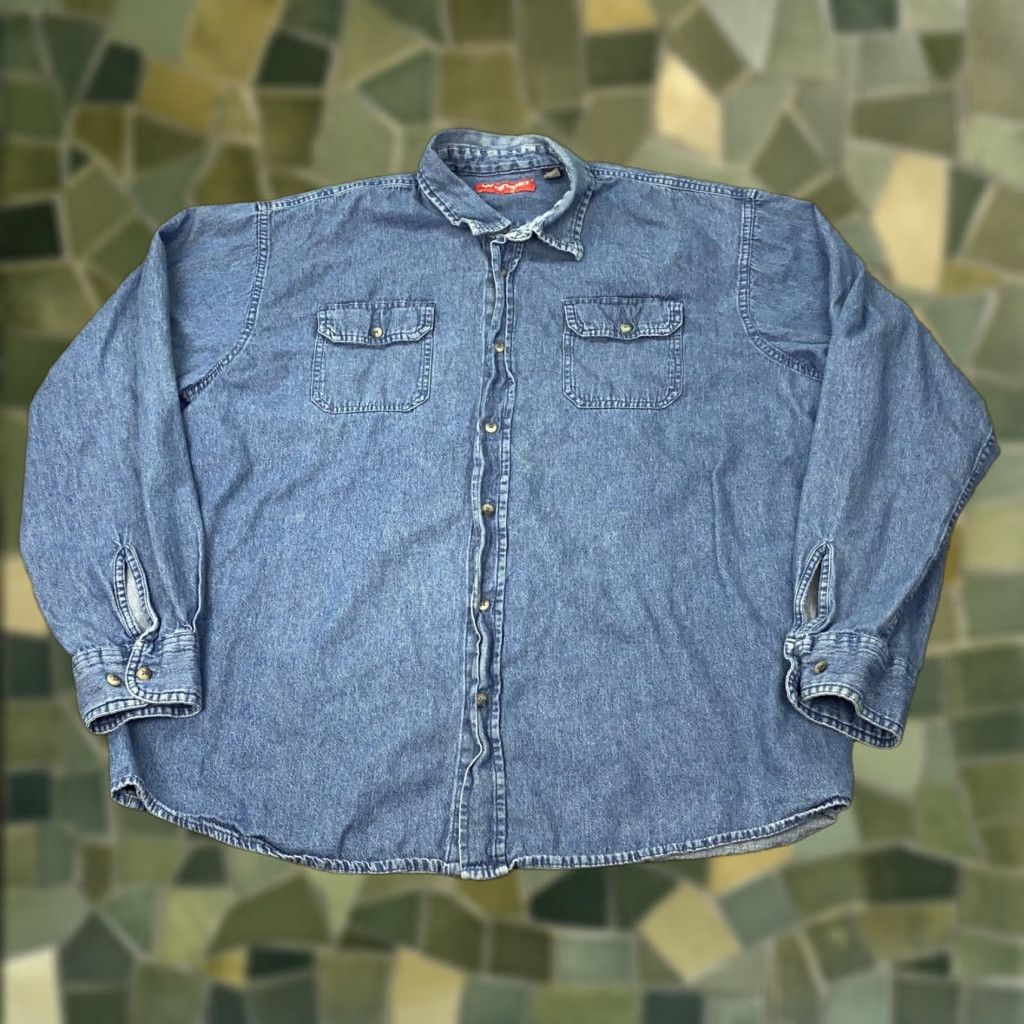 Wrangler Wrangler Shirt 2XL Blue Denim Western Long Sleeve Button-Up Casual Classic Pockets Mens Size US XXL / EU 58 / 5 - 1 Thumbnail