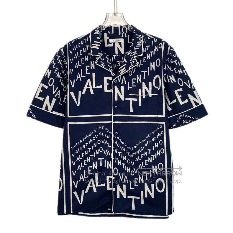 Valentino Valentino Blue letters printed cotton lapel short-sleeved Size US S / EU 44-46 / 1 - 1 Thumbnail