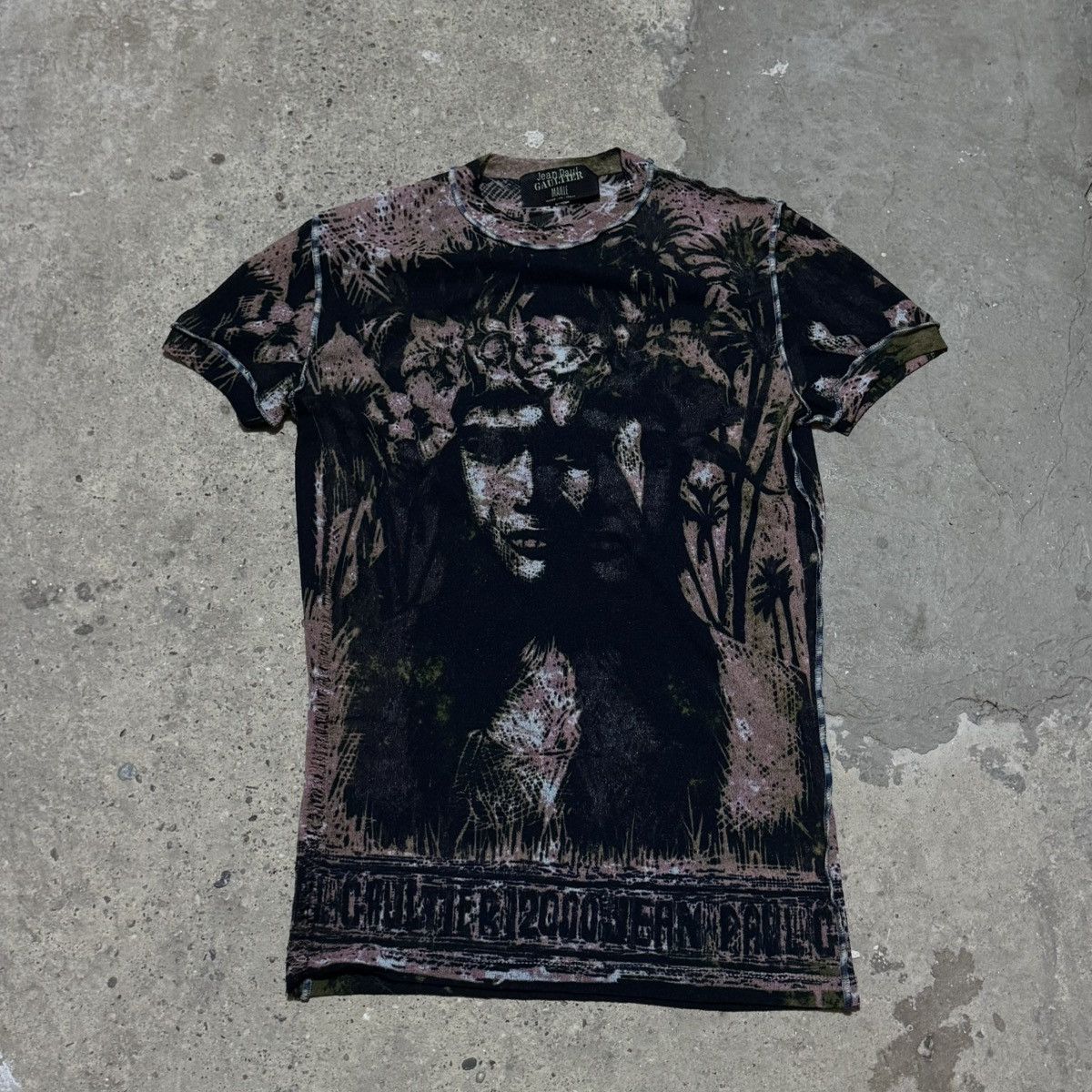 Jean Paul Gaultier 00 s/s Polynesian print mesh top