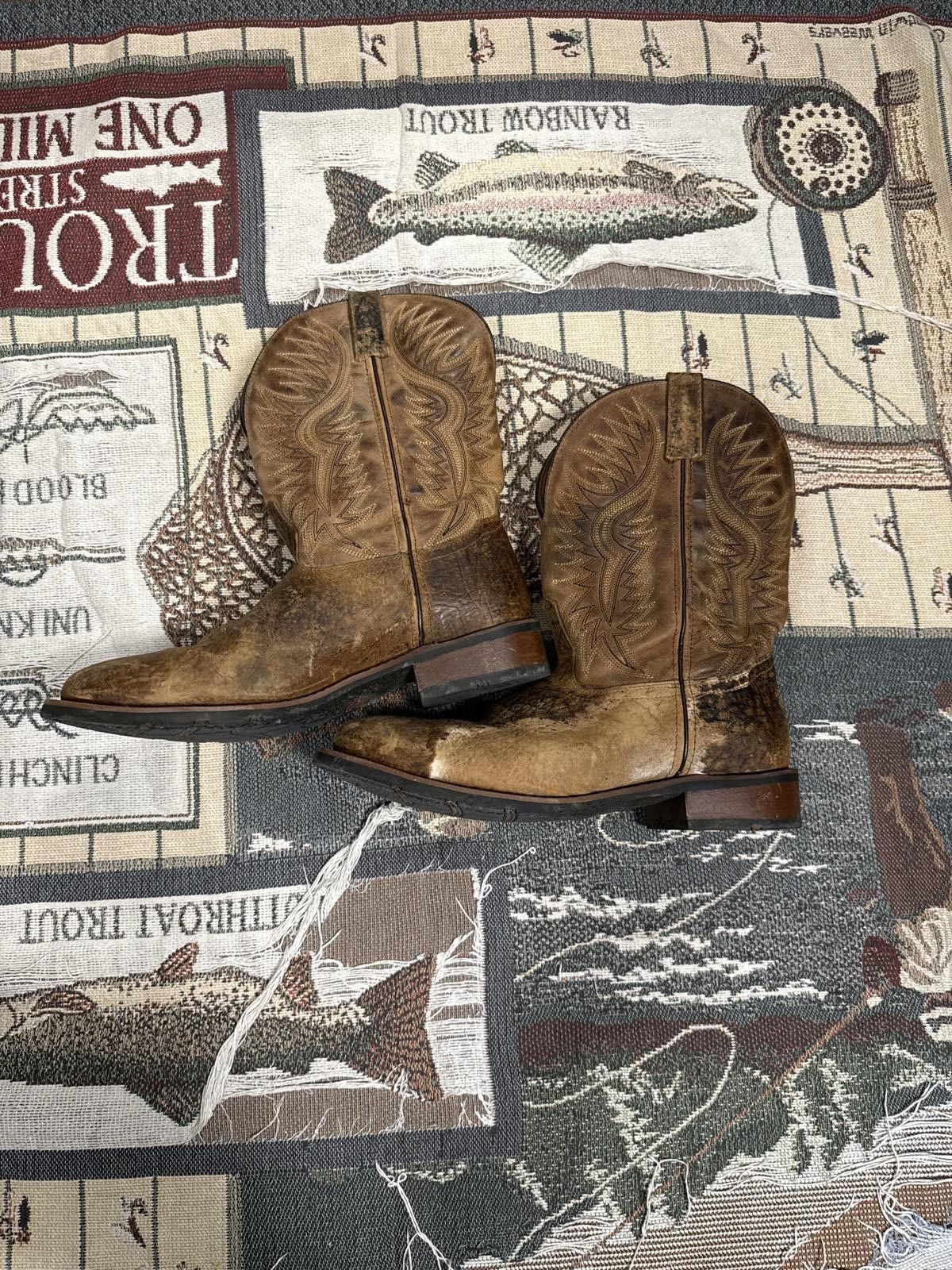 Designer Modern Brown Leather Cowboy Boots w/ rubber soles Size US 12 / EU 45 - 1 Thumbnail