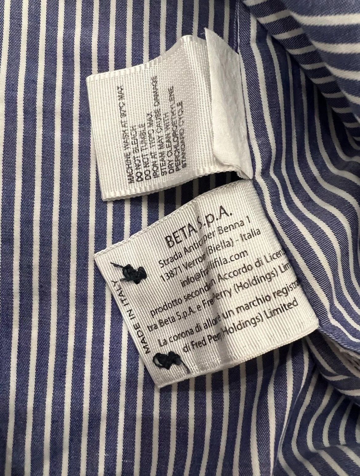 Fred Perry × Vintage VTG Shirt Fred Perry Blue Striped with Big Logo Long Sleeve Size US XL / EU 56 / 4 - 5 Thumbnail