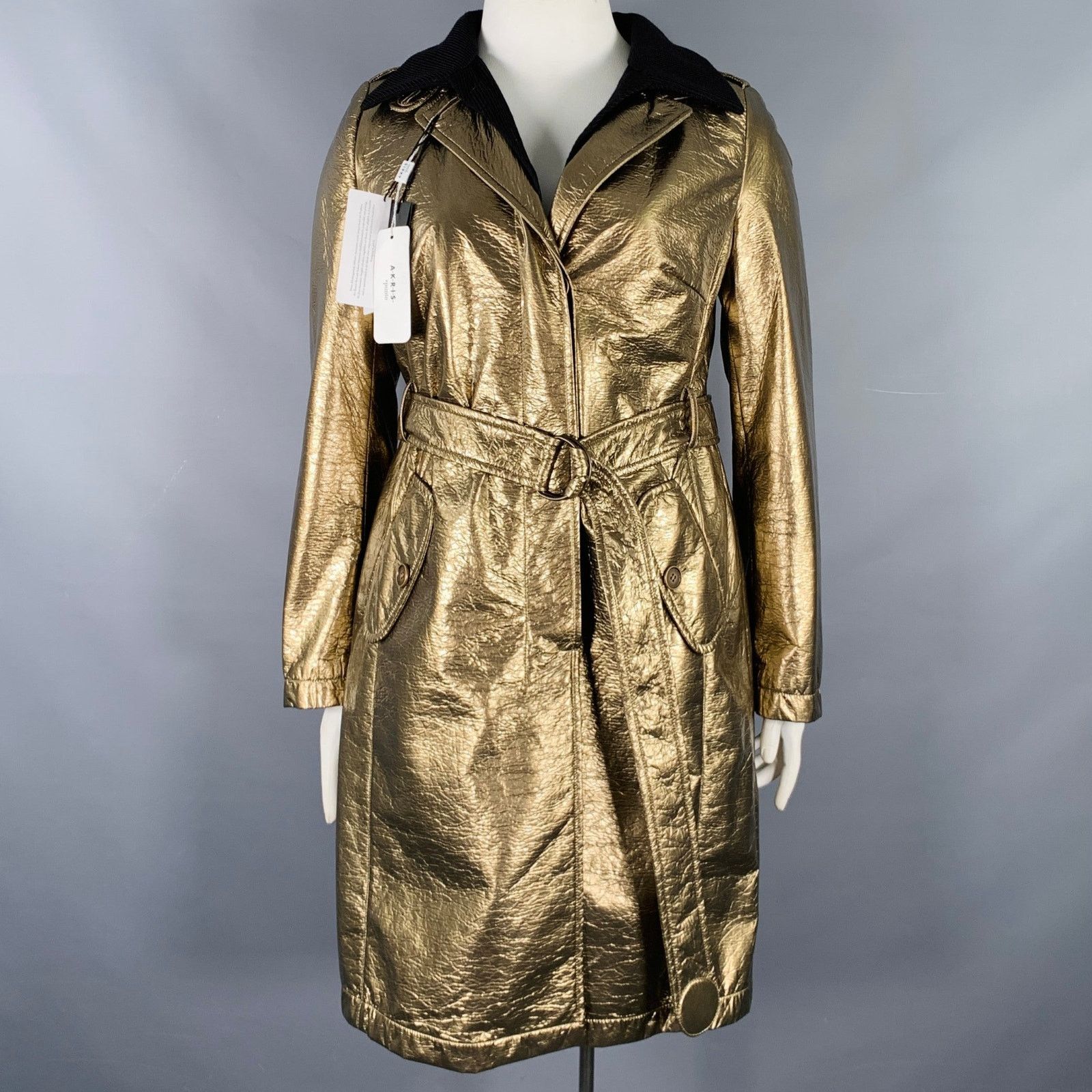 Akris AKRIS Size 12 Gold Polyester Blend Metallic Trench Coat Size XL / US 12-14 / IT 48-50 - 1 Thumbnail