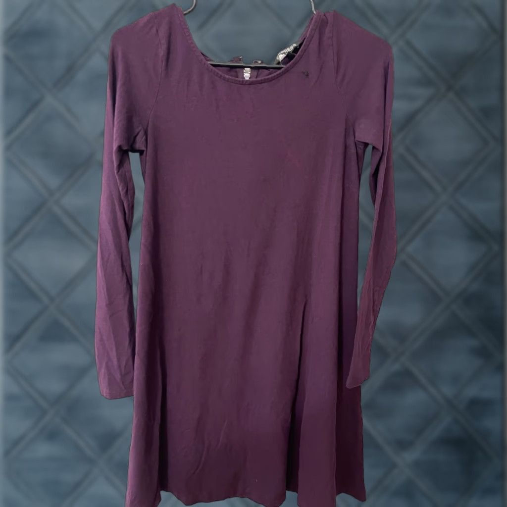 Express EXPRESS Dress Woman's S Long Sleeve Round Neck Zip Fit & Flare Burgundy Maroon Lightweight Knit Jersey Cotton Blend Knee Length Casual Business 90s? Size S / US 4 / IT 40 - 1 Thumbnail