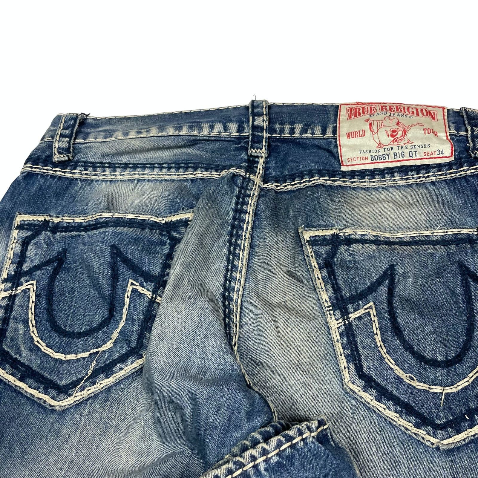 True Religion True Religion Bobby Big QT Men Blue Cotton Straight Jeans 33 Size US 33 - 3 Thumbnail