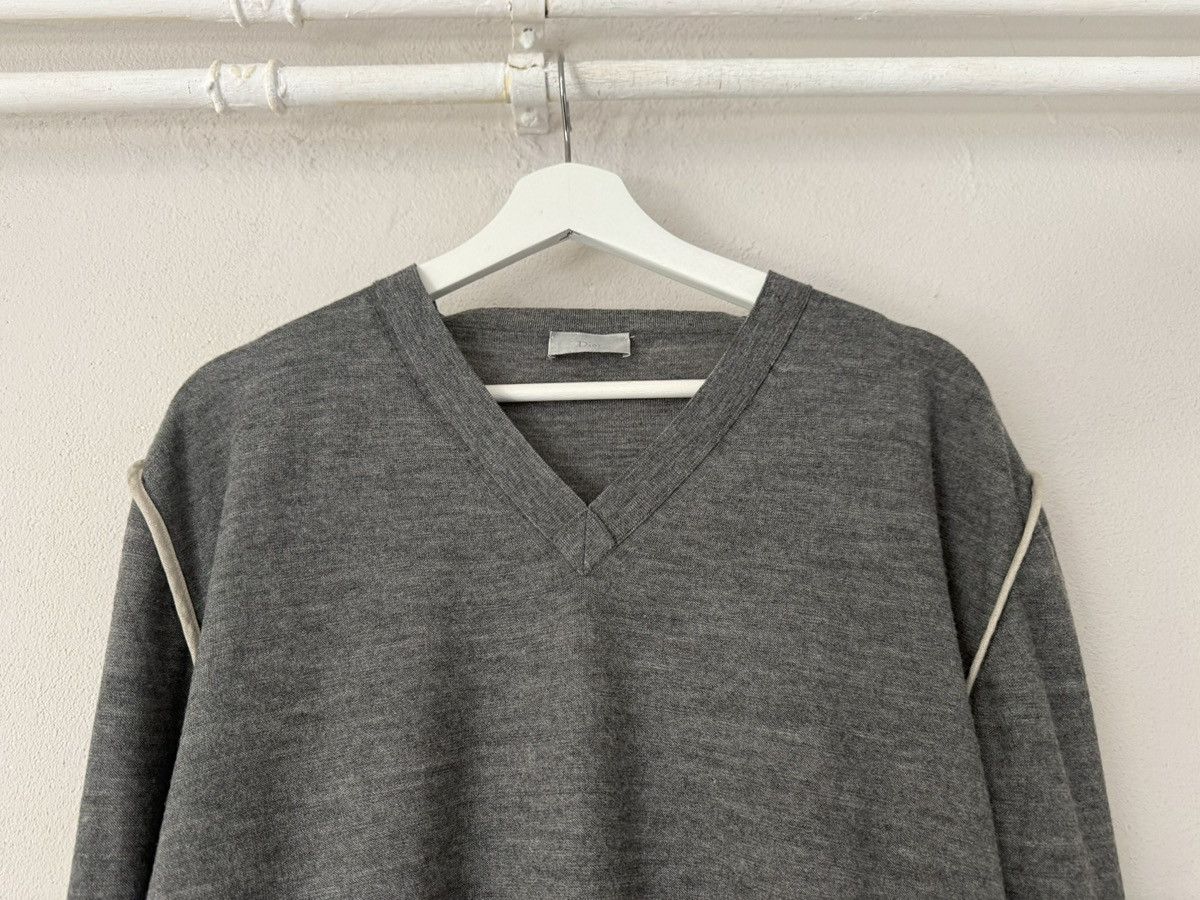 Dior Grey V-Neck Wool Sweater with Contrast Piping Size US XL / EU 56 / 4 - 3 Thumbnail