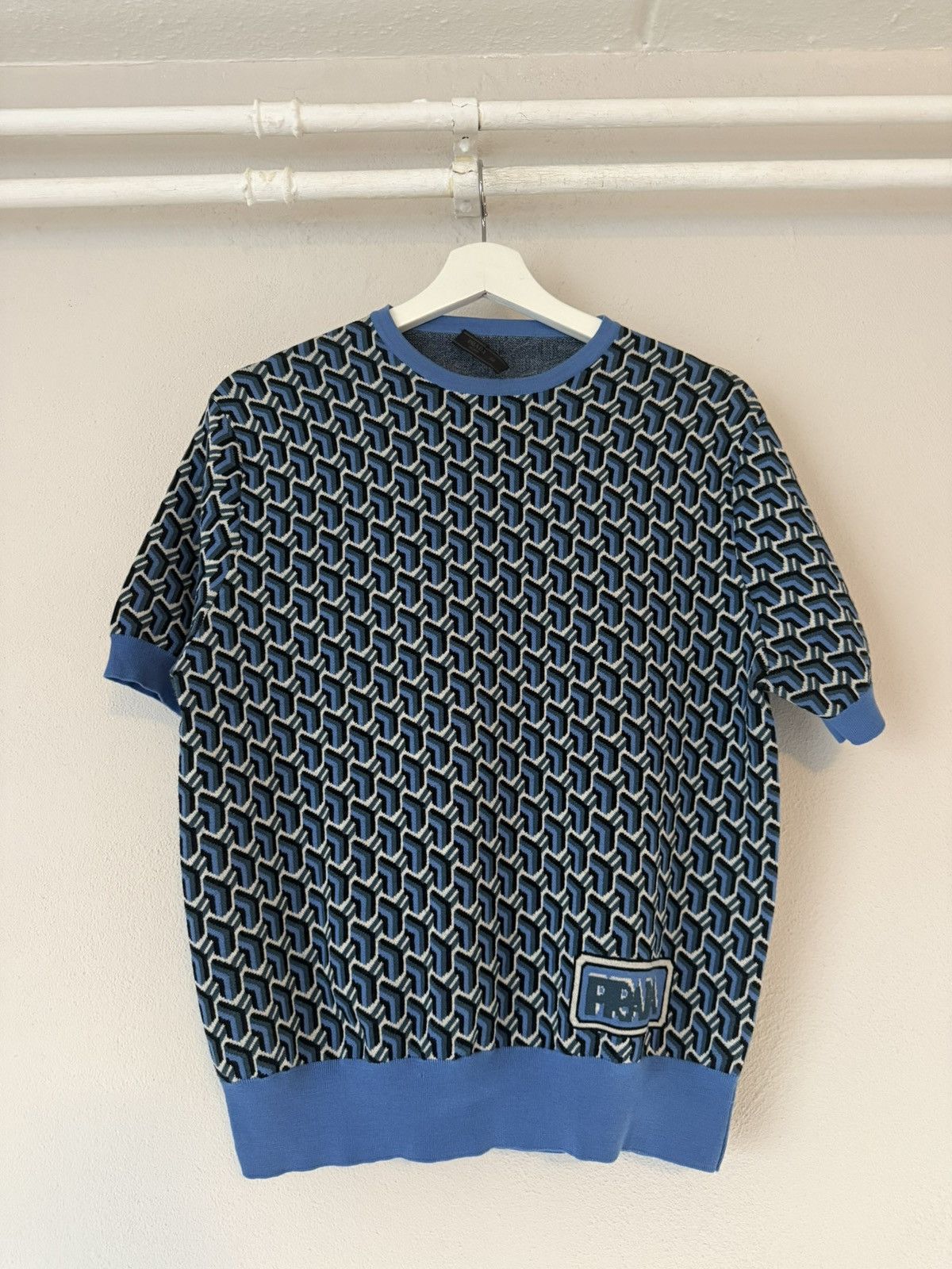 Prada Geometric Pattern Wool Knit Short Sleeve Top Size US M / EU 48-50 / 2 - 1 Thumbnail
