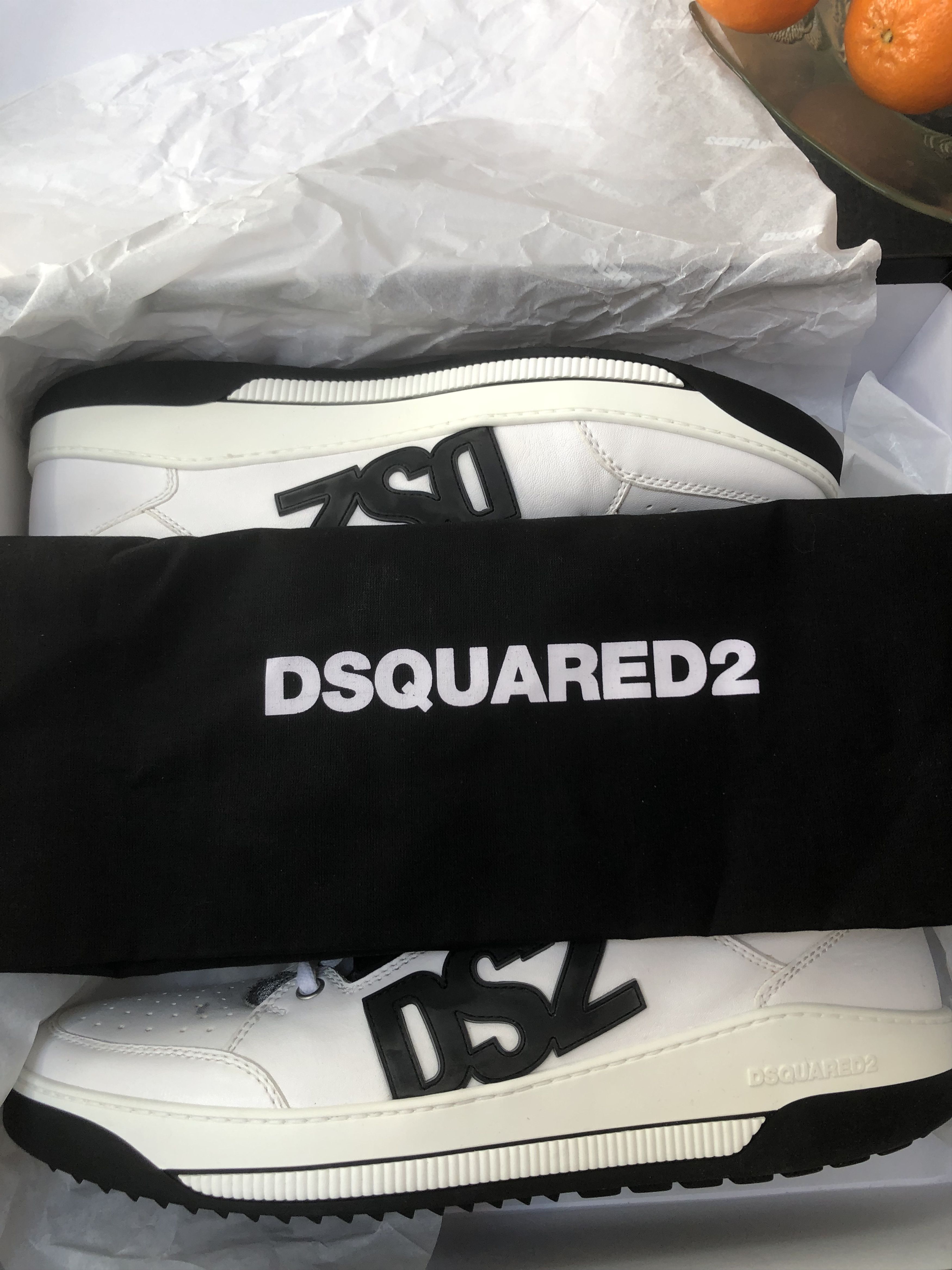 image of Dsquared2 Satellite Vitello High Tops Shoes in White/Black, Men's (Size 12)
