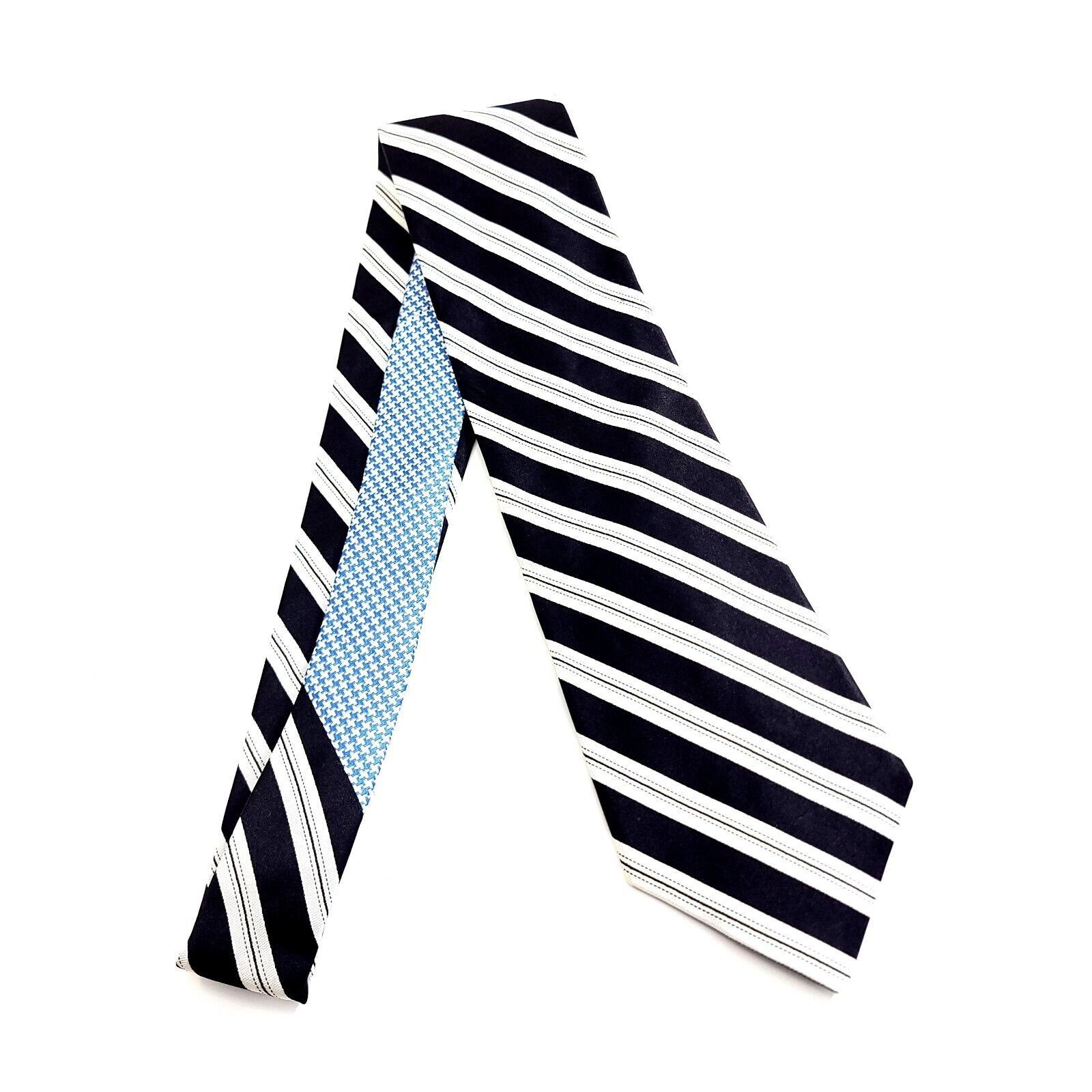 Tommy Hilfiger Tommy Hilfiger Black Cream Striped Woven Short Silk Tie Size ONE SIZE - 7 Thumbnail
