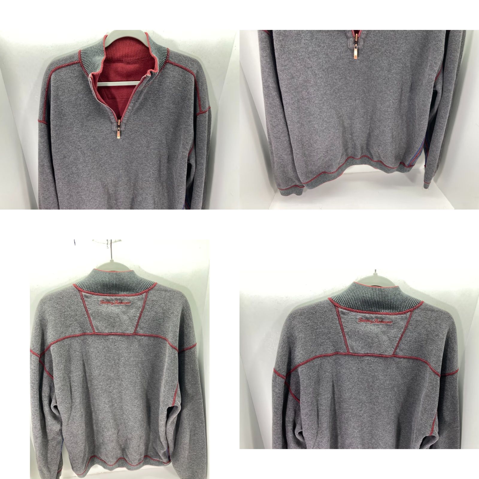 Tommy Bahama Tommy Bahama Reversible Sweater Mens XL Gray Maroon 1/2 Zip Knit Long Sleeve Pullover Mock Neck 1/4 Zip Coll arless Logo Vintage: No Size US XL / EU 56 / 4 - 8 Thumbnail