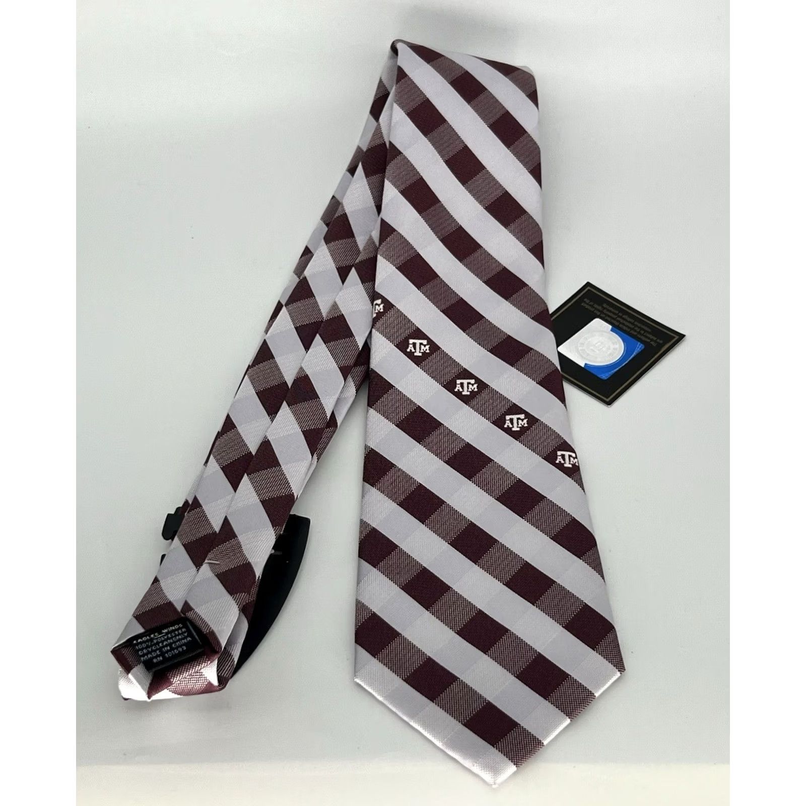 Vintage TEXAS A&M AGGIES Eagles Wings Maroon Striped Men Tie NWT Logo Neck Tie 57-60in Silk Size ONE SIZE - 4 Thumbnail