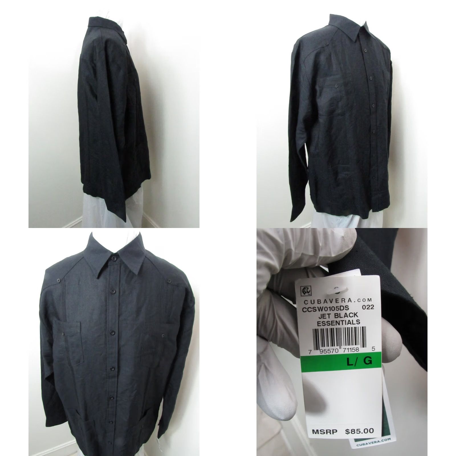Vintage Mojito Collection Guayabera Shirt L Mens Black 100% Linen Long Sleeved Premium Size US L / EU 52-54 / 3 - 8 Thumbnail