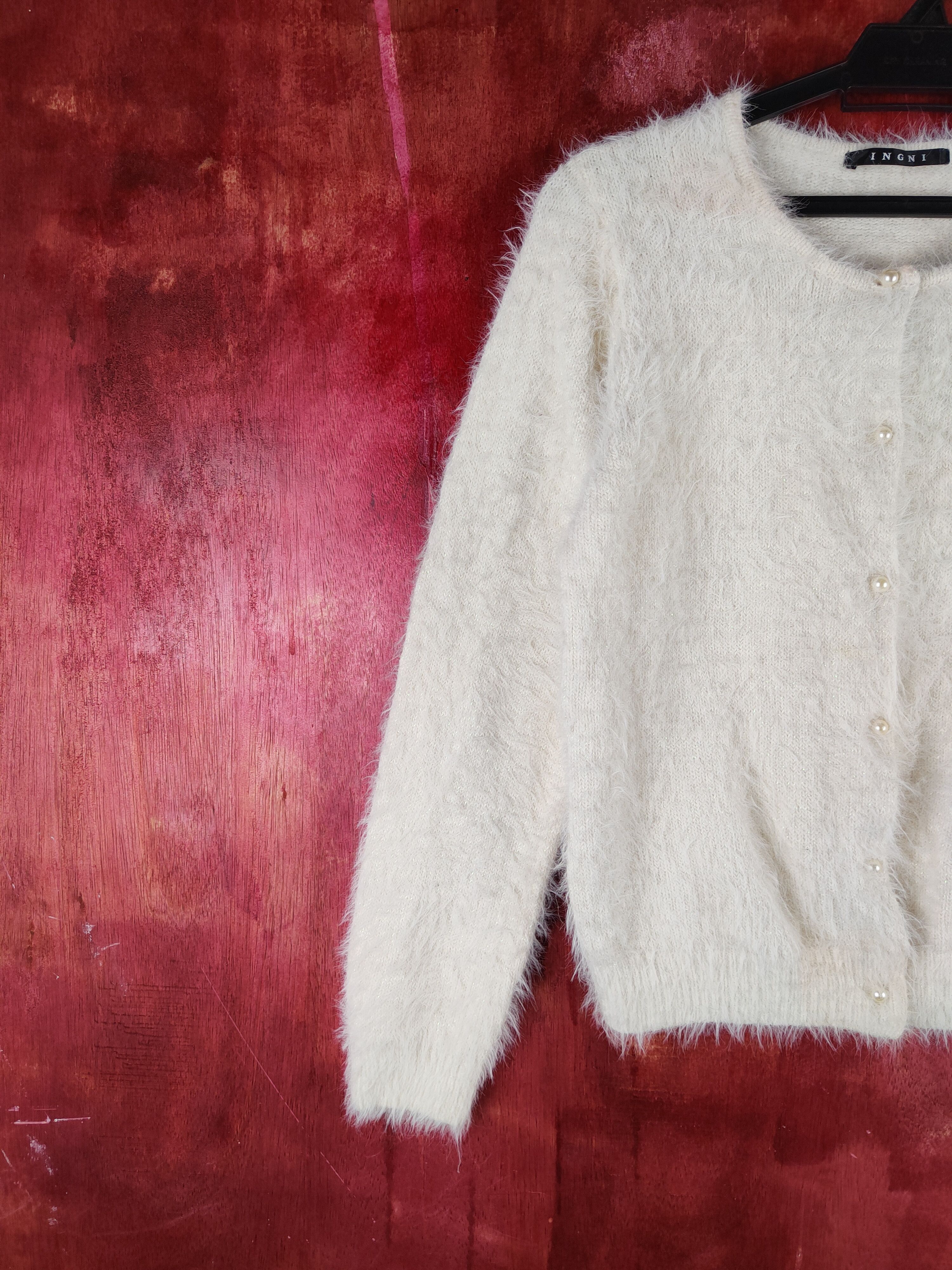Homespun Knitwear Ingni Beige Shag Shaggy Fur Mohair Knitwear Cardigan#S2110 Size S / US 4 / IT 40 - 3 Thumbnail