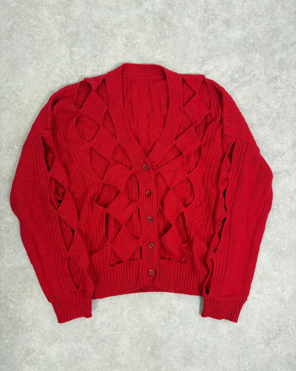 Moschino Moschino Perfored Red Geometrical Cardigan Size S / US 4 / IT 40 - 1 Thumbnail