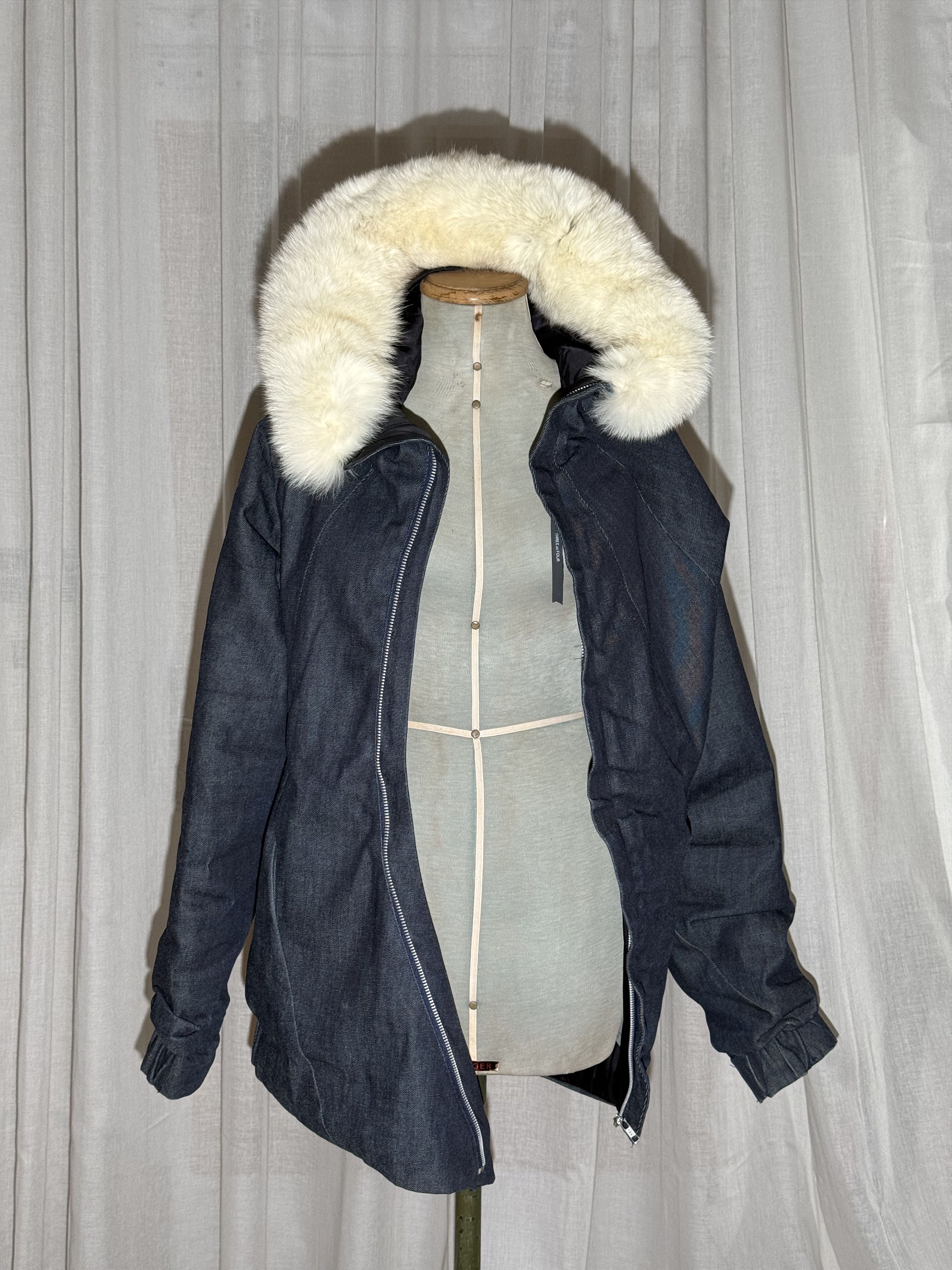 threeASFOUR Three as Four AW05 Denim Circle Zip Fur Hood Jacket Size M / US 6-8 / IT 42-44 - 1 Thumbnail