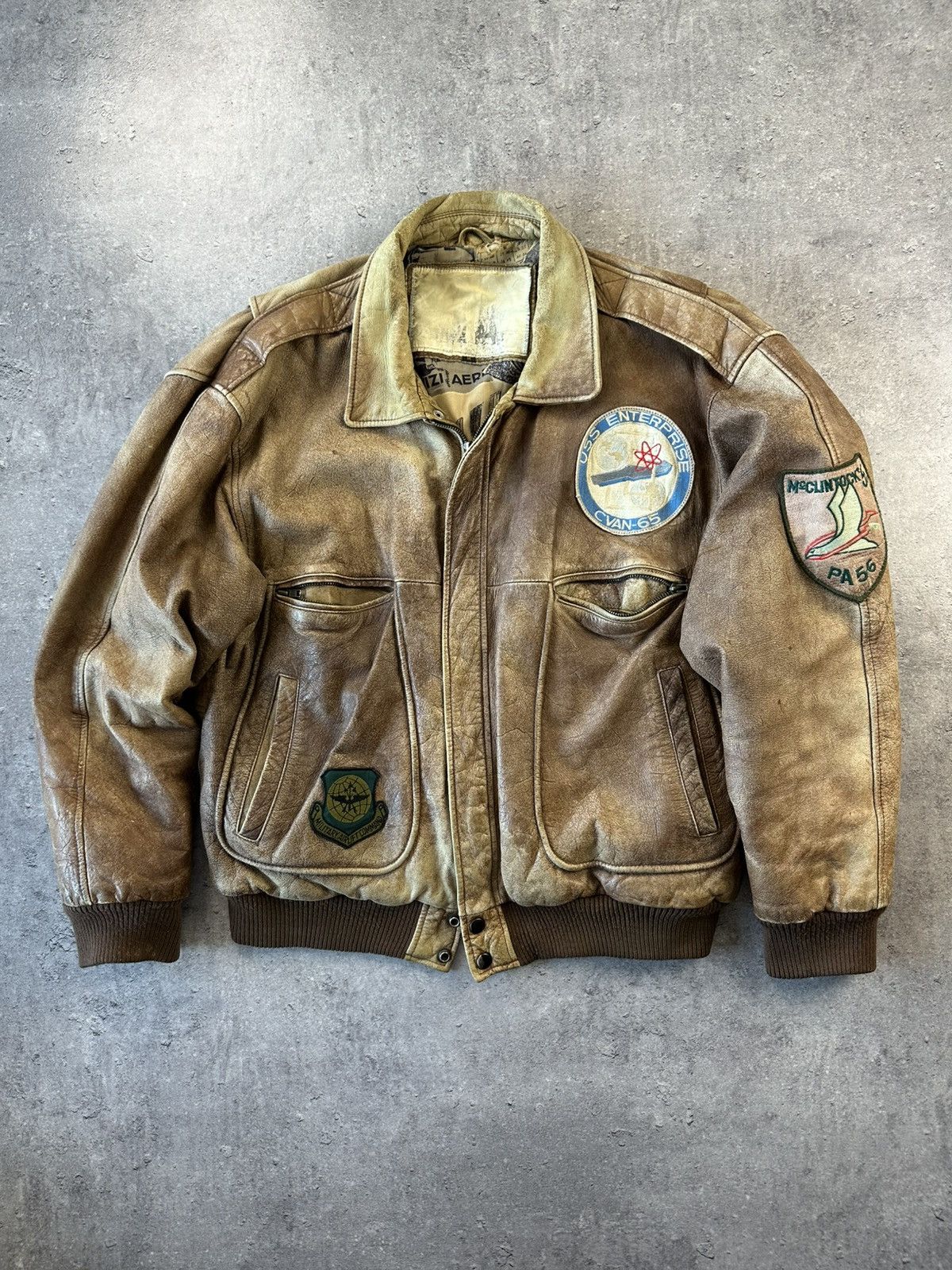 Leather bomber jacket airlift military clintock cvna-65