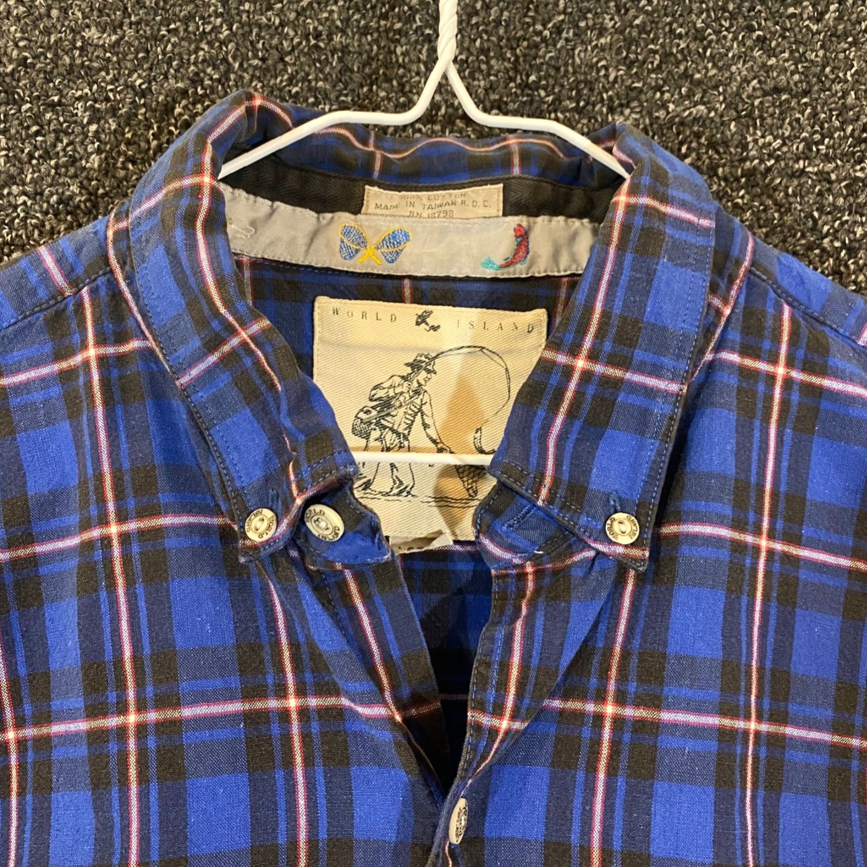 Vintage World Island Shirt Men Large Blue Black Plaid Button-Down Pocket Western Fishing Shirt Size US L / EU 52-54 / 3 - 2 Thumbnail