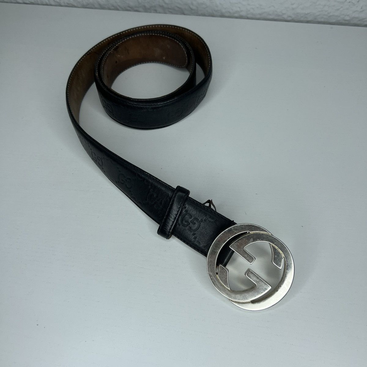 Designer × Gucci Gucci GG Belt Black Leather Monogram Silver Retro Y2K Drill Size ONE SIZE - 2 Thumbnail