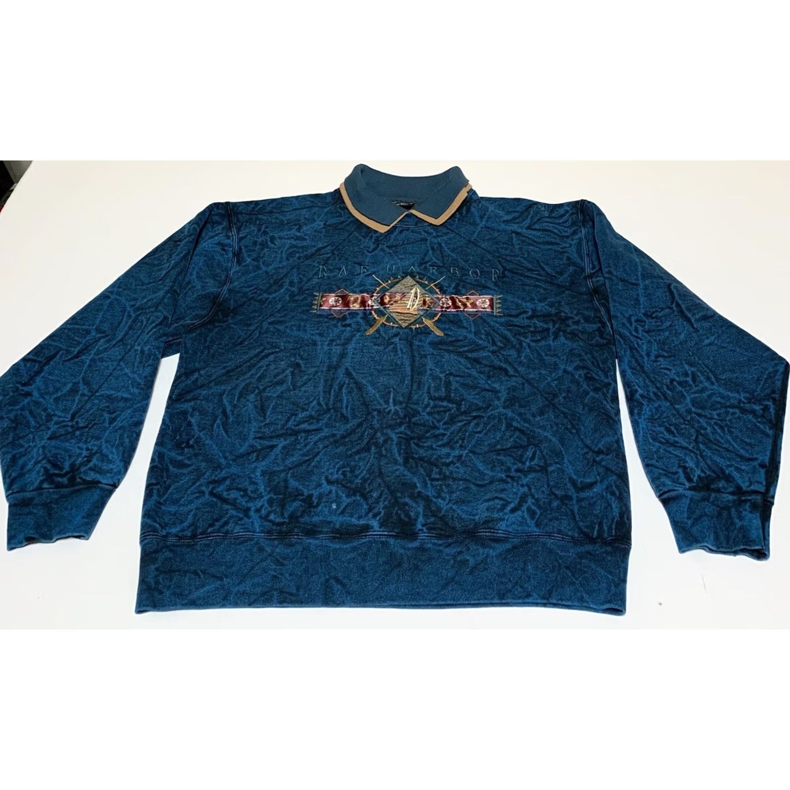 Vintage VINTAGE Bar Harbor Maine USA 90s Collared Sweatshirt Pullover Spell Out M Blue Cotton Blend Mens Size M / US 6-8 / IT 42-44 - 2 Thumbnail