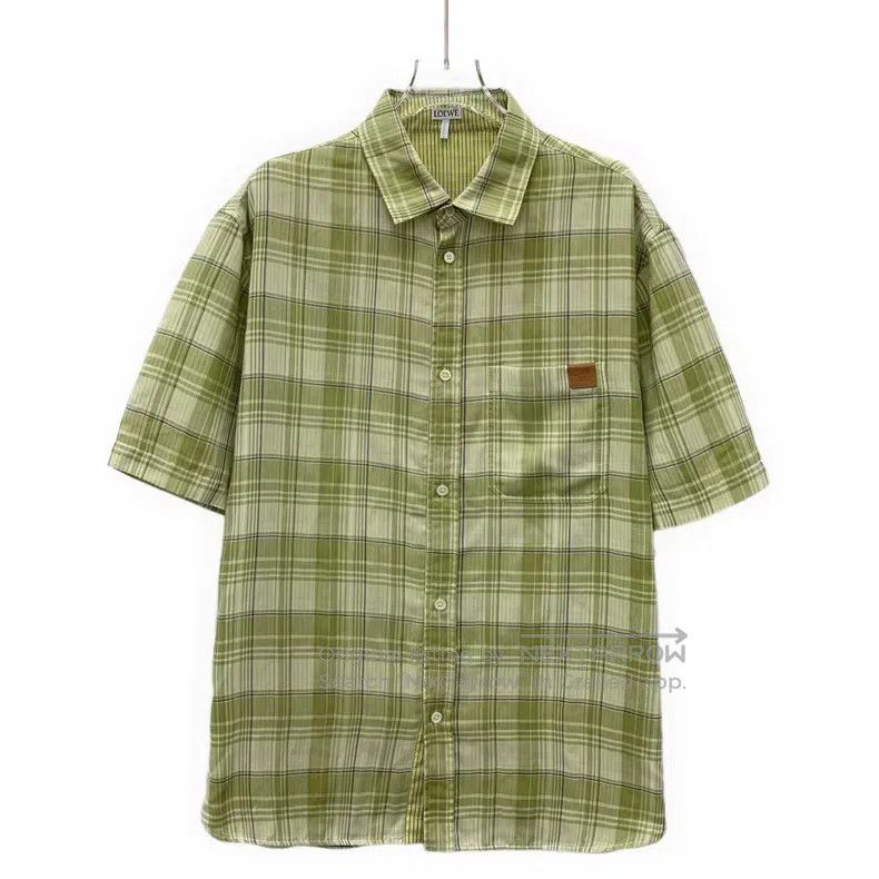 Loewe Loewe Light Green Plaid Pocket Logo Embossed Collar Short Size US XXS / EU 40 - 1 Thumbnail