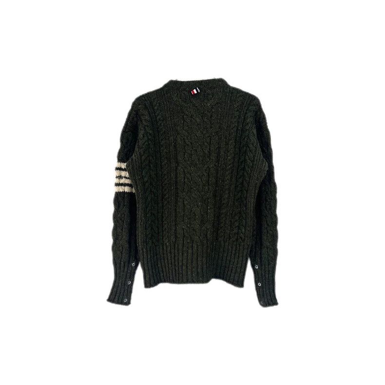Thom Browne Thom Browne Size 3Olive Arm Striped Wool Sweater 2501-Nexta Size US L / EU 52-54 / 3 - 2 Thumbnail