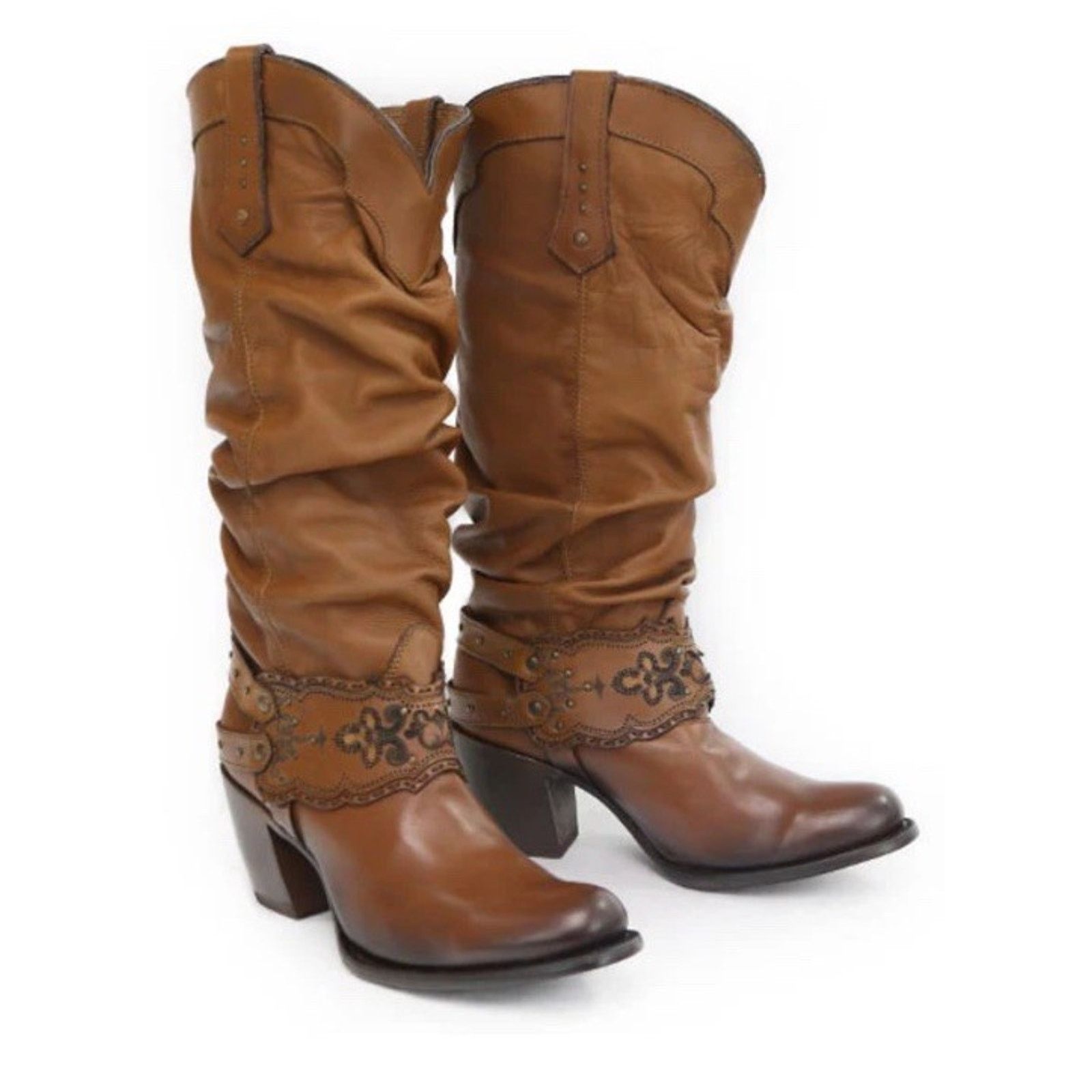 Other CUADRA Cowgirl Mexican Cowhide Boots Honey Stud Harness Sz 7 Size US 7 / IT 37 - 1 Thumbnail