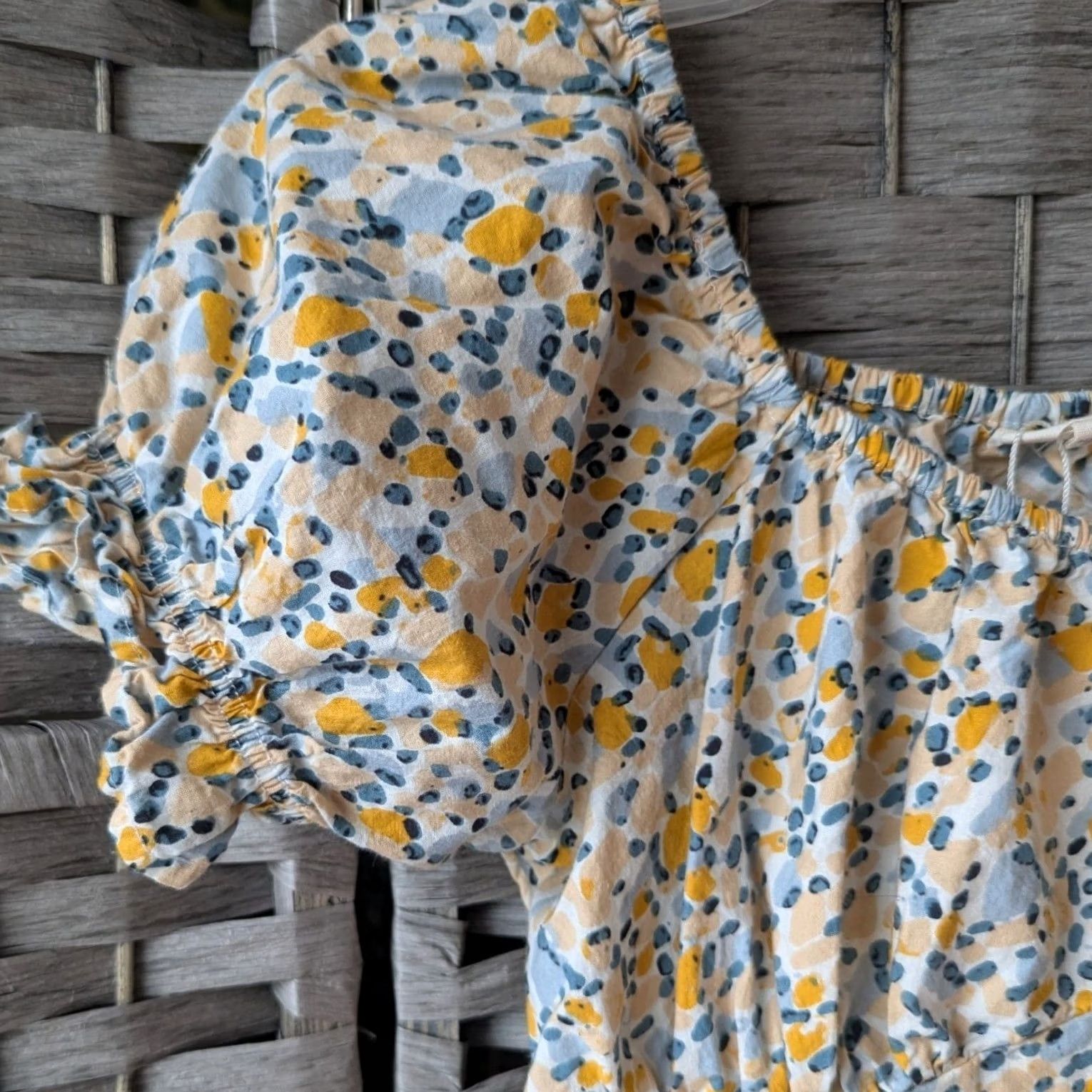 Vintage Cropped Blouse Top Womens Sz S Blue Yellow Dot Print Puff Sleeve Boho Coquette Size S / US 4 / IT 40 - 3 Thumbnail
