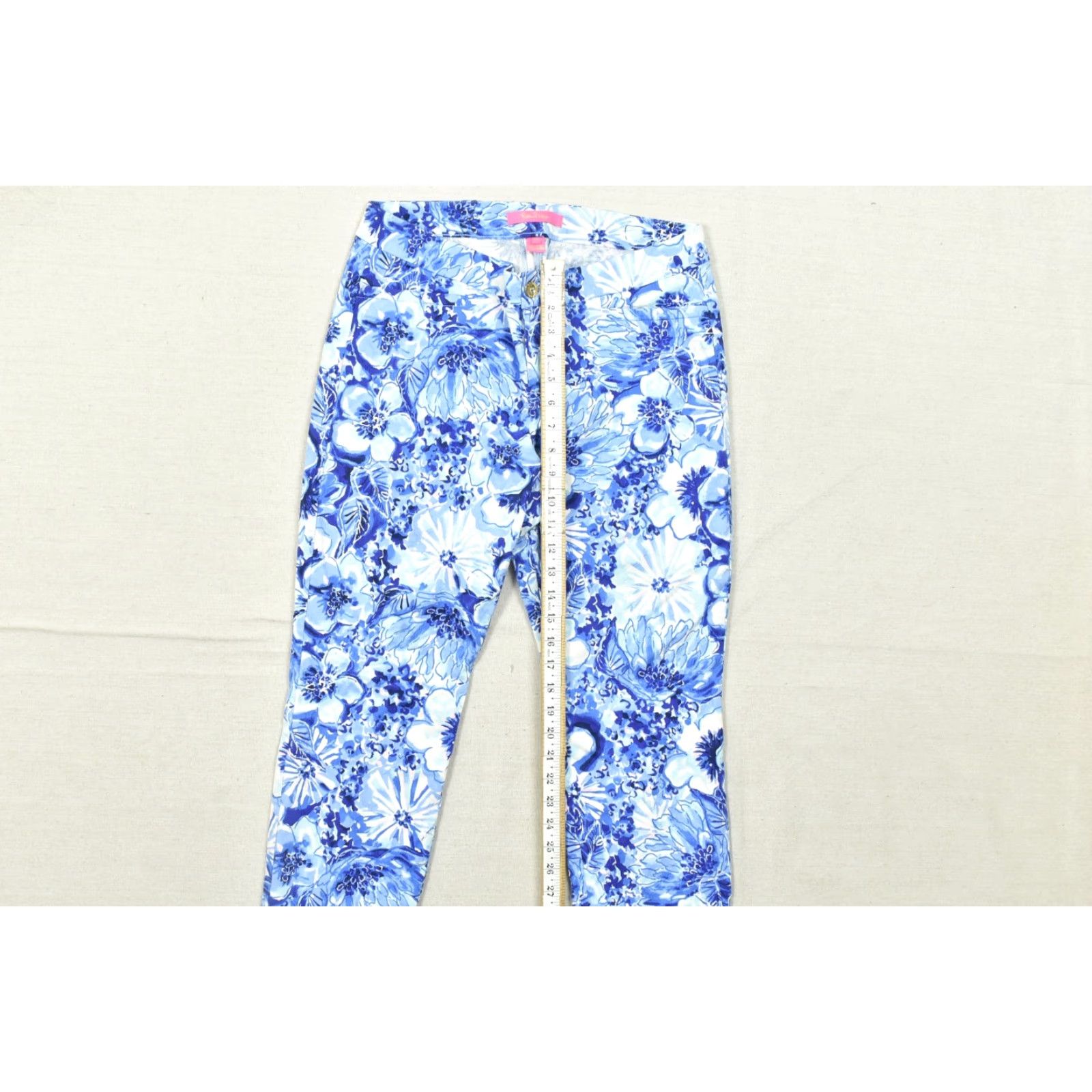 Lilly Pulitzer Lilly Pulitzer Women's Pants Ankle Blue Floral Print Stretch Cotton Skinny Zip 10 Regular Adult Womens Size 32" / US 10 / IT 46 - 5 Thumbnail