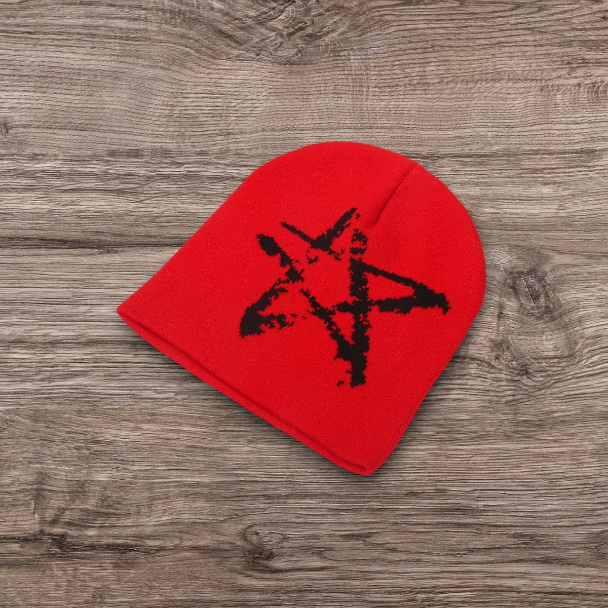 Other Grunge Punk Pentagram Beanie | ALT Opium Red Star Hat Size ONE SIZE - 1 Preview