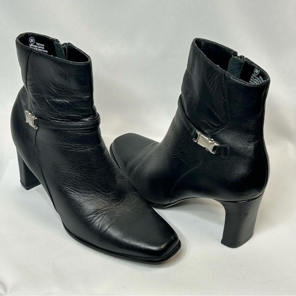 Designer Hillard & Hanson Black Leather Ankle Boots, Techno, 9 Size US 9 / IT 39 - 3 Thumbnail