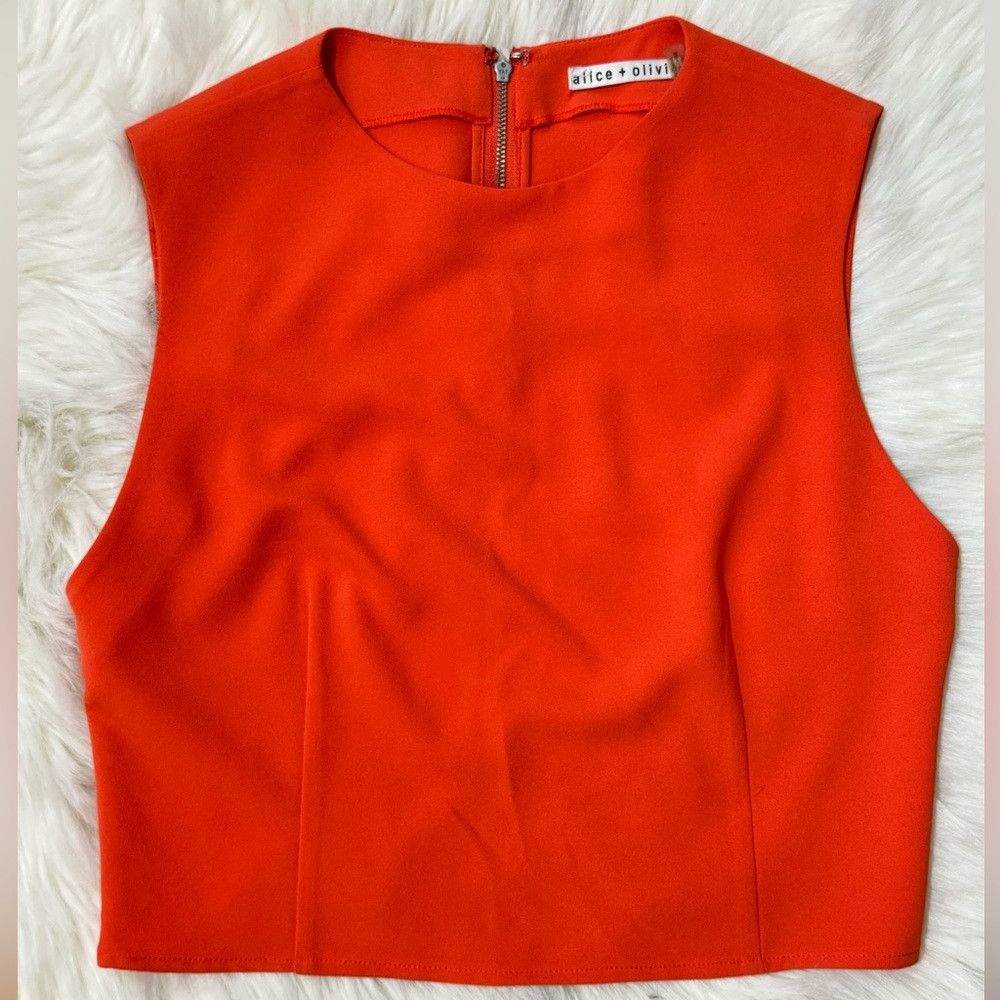 Alice + Olivia Alice + Olivia Kylnn Darted Orange Crop Top Full Zipper Bac Size L / US 10 / IT 46 - 2 Thumbnail