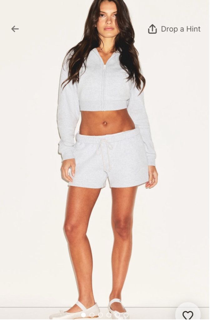 SKIMS NIB Skims Cotton Cropped zip up hoodie heather grey Large Size 32" / US 10 / IT 46 - 4 Thumbnail
