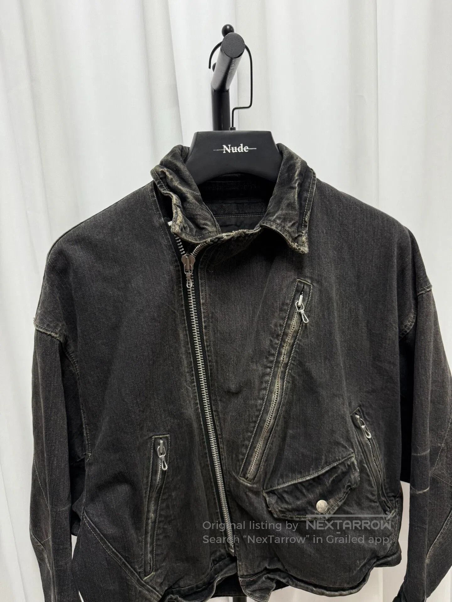 Japanese Brand distressed washed black denim jacket. Size US XL / EU 56 / 4 - 7 Thumbnail