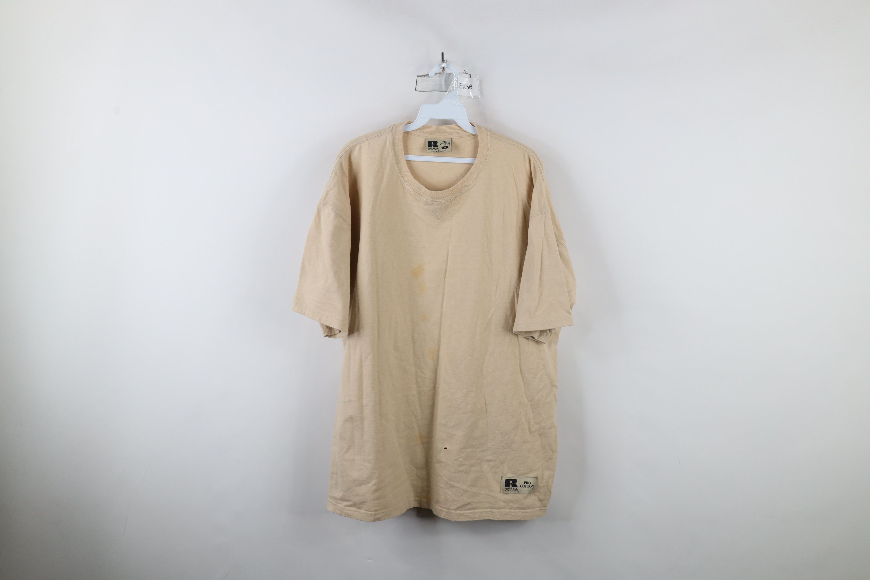 Russell Athletic × Vintage Vintage 90s Russell Athletic Blank Cotton T-Shirt Beige Tan Size US XL / EU 56 / 4 - 1 Thumbnail