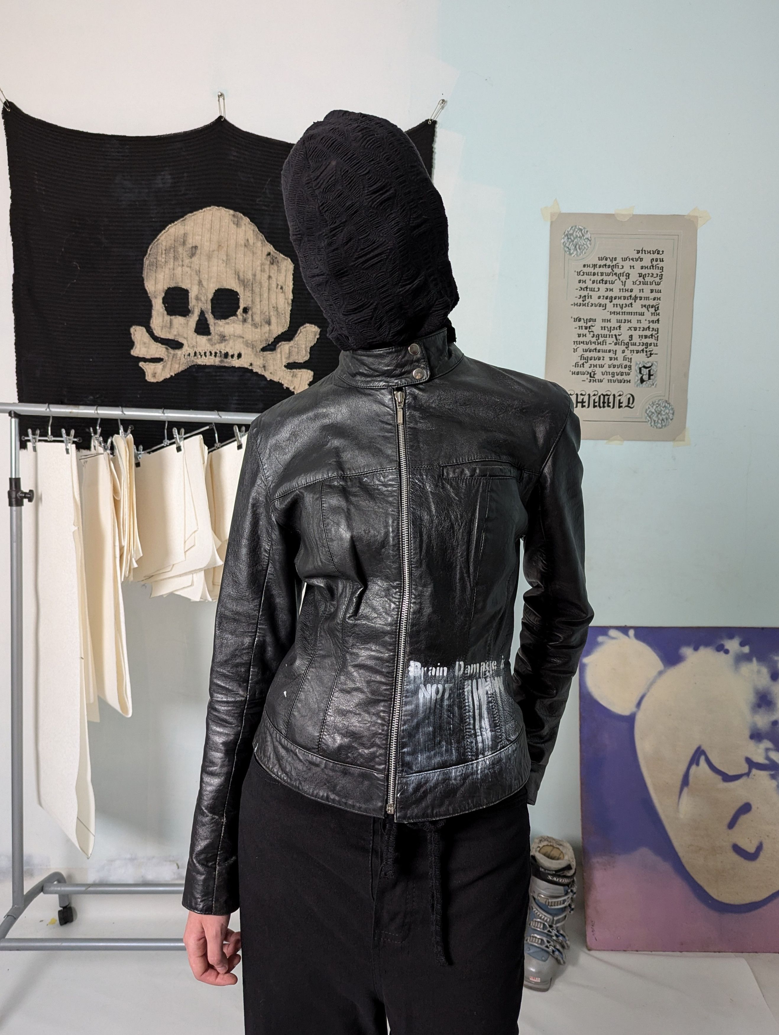 Leather 00s Fitted Handprinted Leather Jacket Size M / US 6-8 / IT 42-44 - 2 Thumbnail