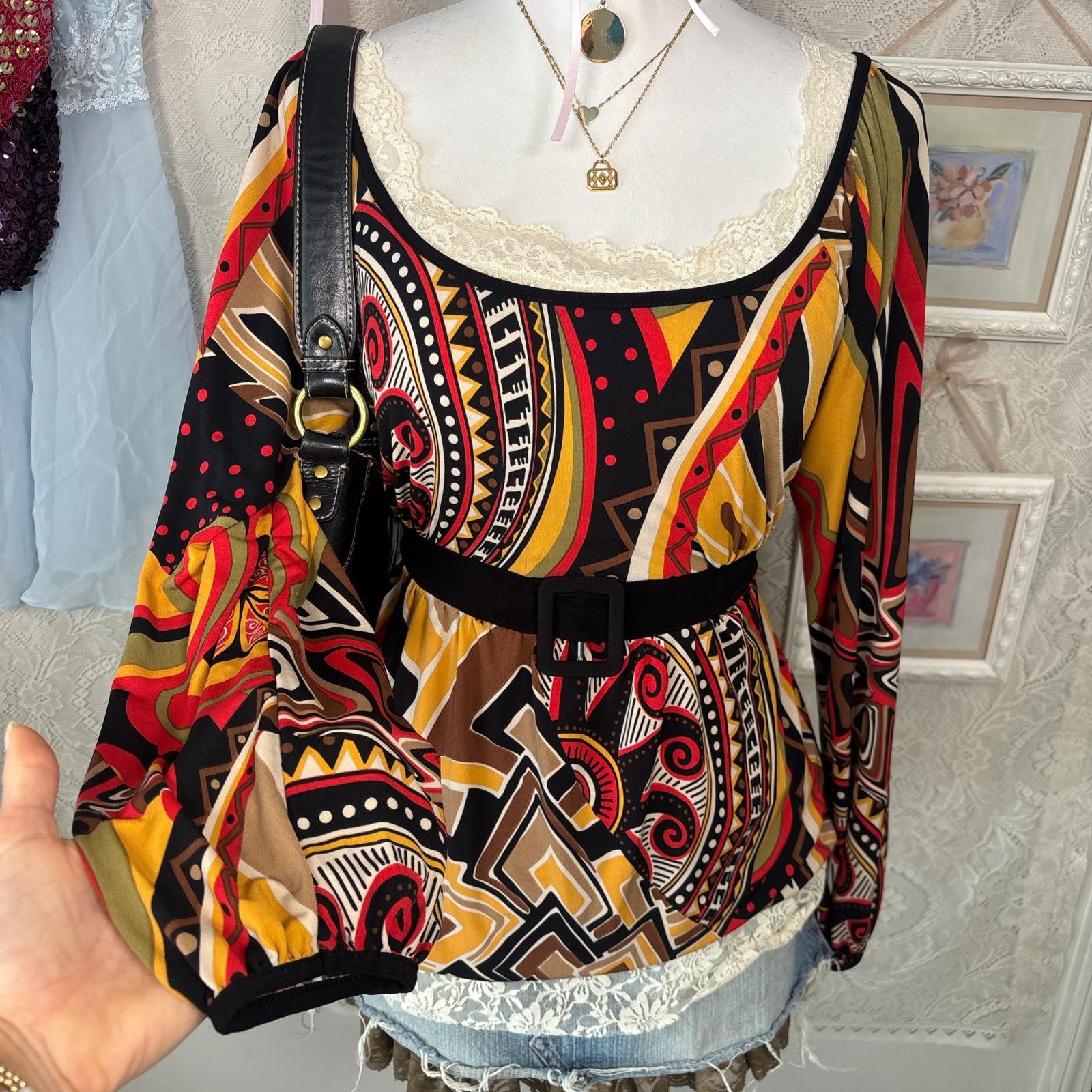 Other y2k multicolored tie back flowy blouse Size M / US 6-8 / IT 42-44 - 5 Thumbnail