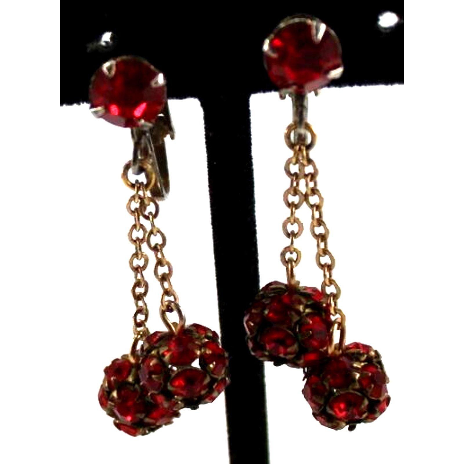 Other Vintage Red Rhinestone Dangle Earrings • Prong Set • 1-1/2" Size ONE SIZE - 1 Thumbnail