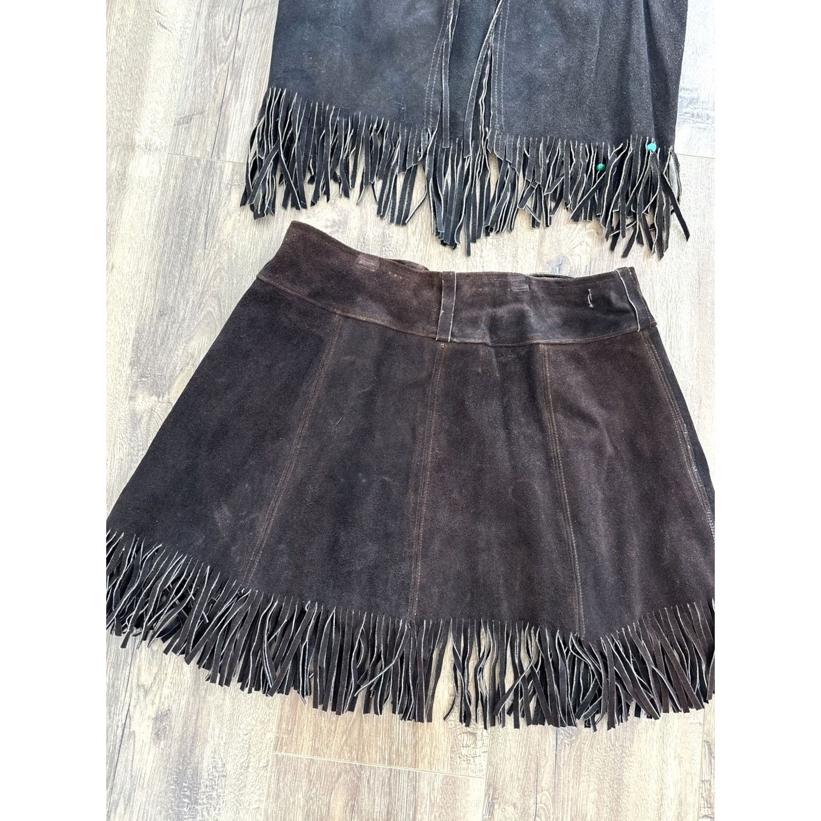 Native VINTAGE Womens Brown Leather Motorcycle Biker Native Rakcher Top Skirt Medium Hippie Shirt Skirt 1970s Womens Size M / US 6-8 / IT 42-44 - 2 Thumbnail