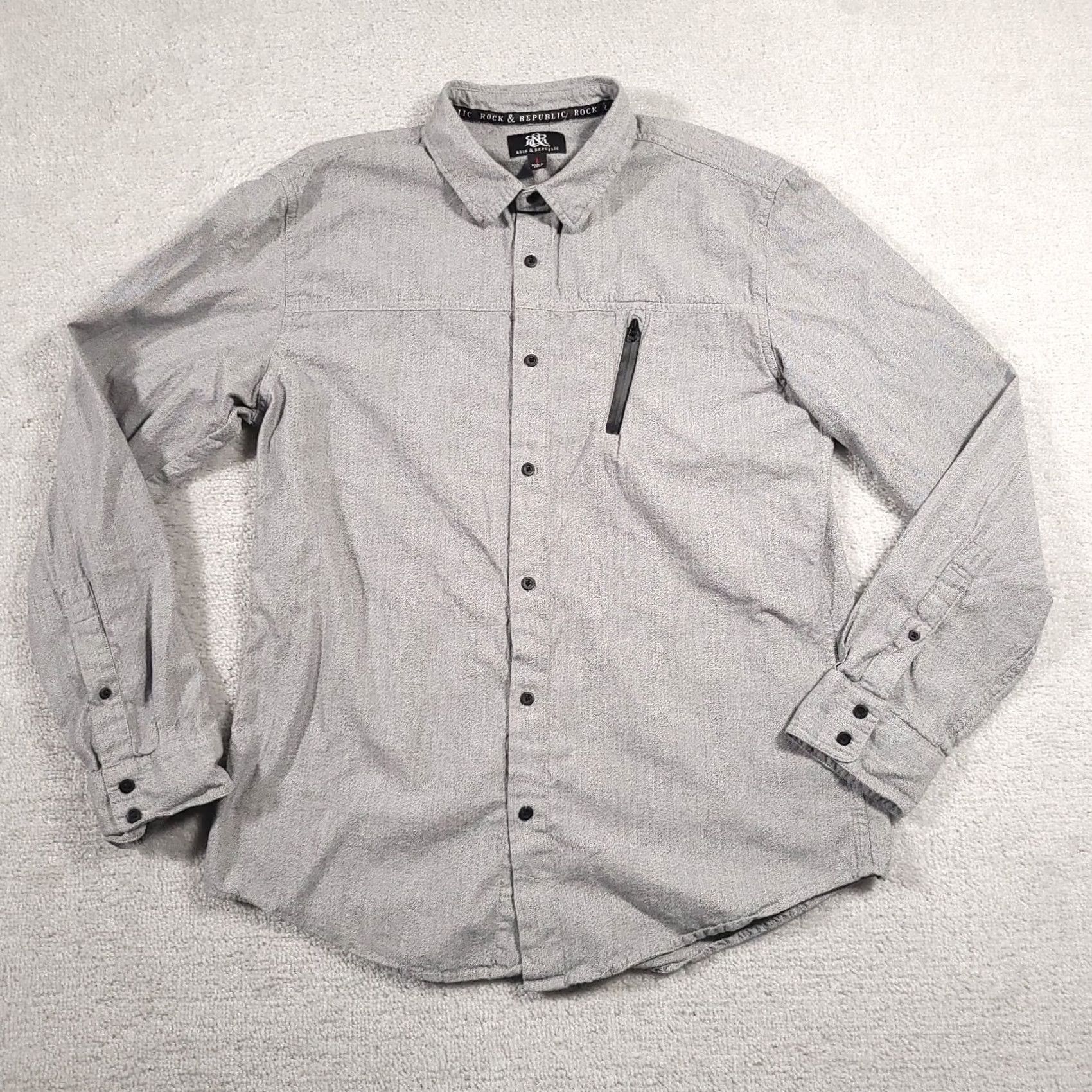 Vintage Rock & Republic Shirt Mens Large Gray Zip Pocket Long Sleeve Button Up Size US L / EU 52-54 / 3 - 2 Thumbnail
