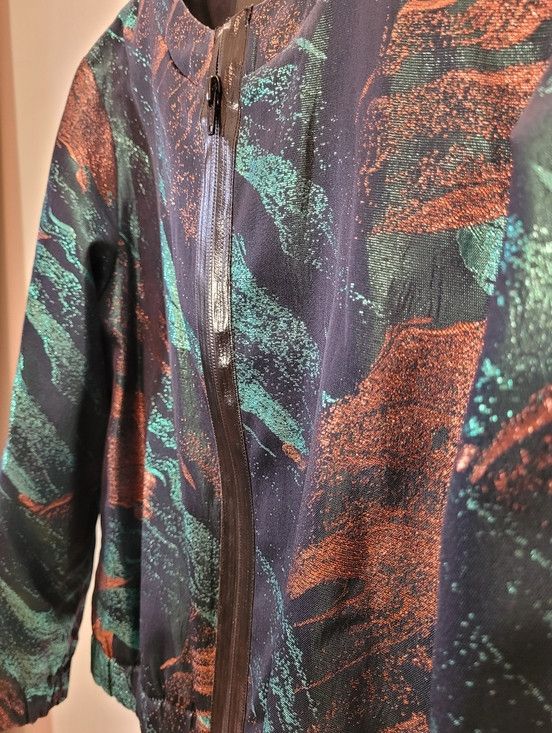 Maje Maje Metallic Teal and Copper Printed Bomber Jacket - 38 Size XS / US 0-2 / IT 36-38 - 3 Thumbnail