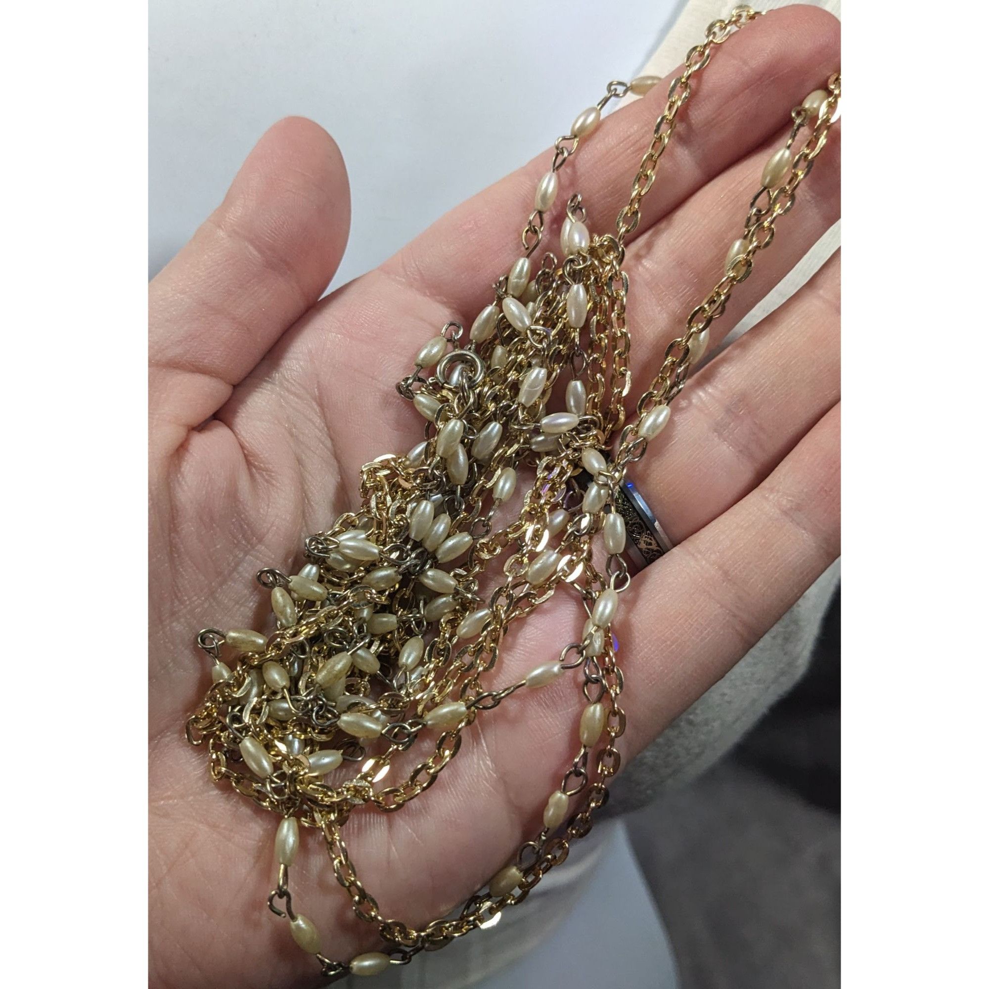 Other Elegant Hollywood Pearl Gold Tone Chain Double Layer Opera N Size ONE SIZE - 6 Thumbnail